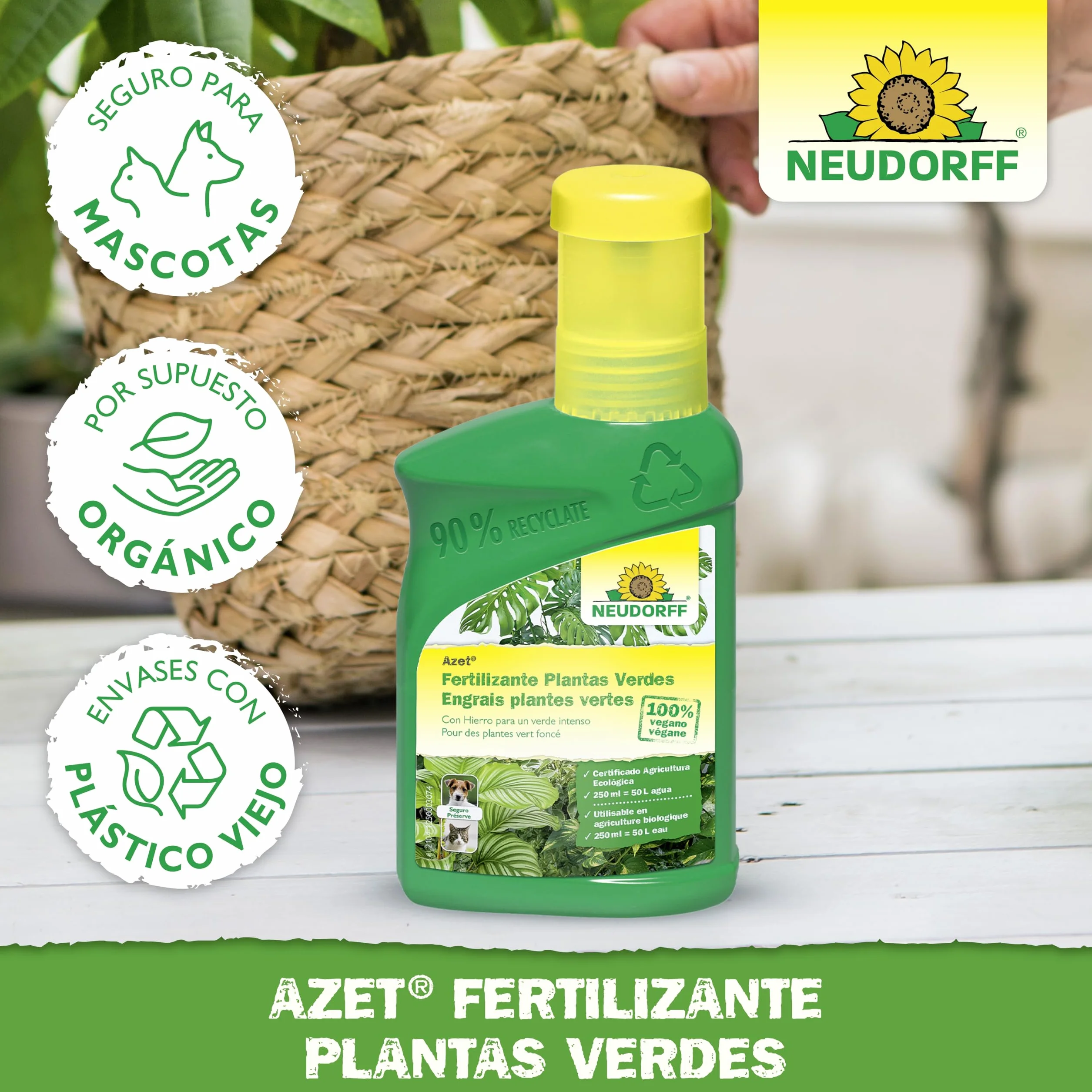 Neudorff Azet Fertilizante Plantas Verdes - Abono orgánico 100% natural para un crecimiento rápido y hojas de color verde intenso para todas las plantas verdes, 250 ml