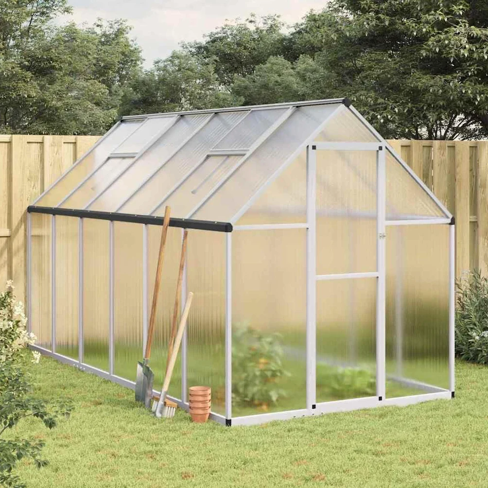Invernadero con marco de base de aluminio 334 x 169 x 195 cm, placas de policarbonato de 4 mm, puerta batiente y ventana de ventilación, resistente a la intemperie para hortalizas, siembra de