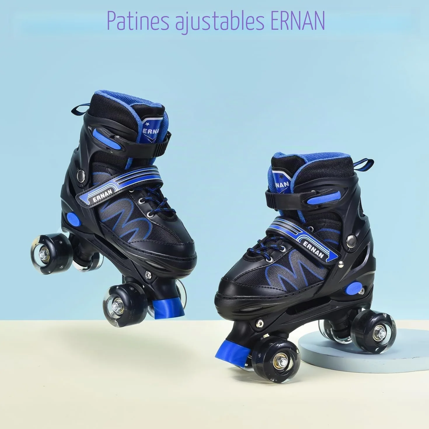 ERNAN Patines 4 Ruedas Ajustables con Ruedas Que Brillan en la Oscuridad para Niños Principiantes