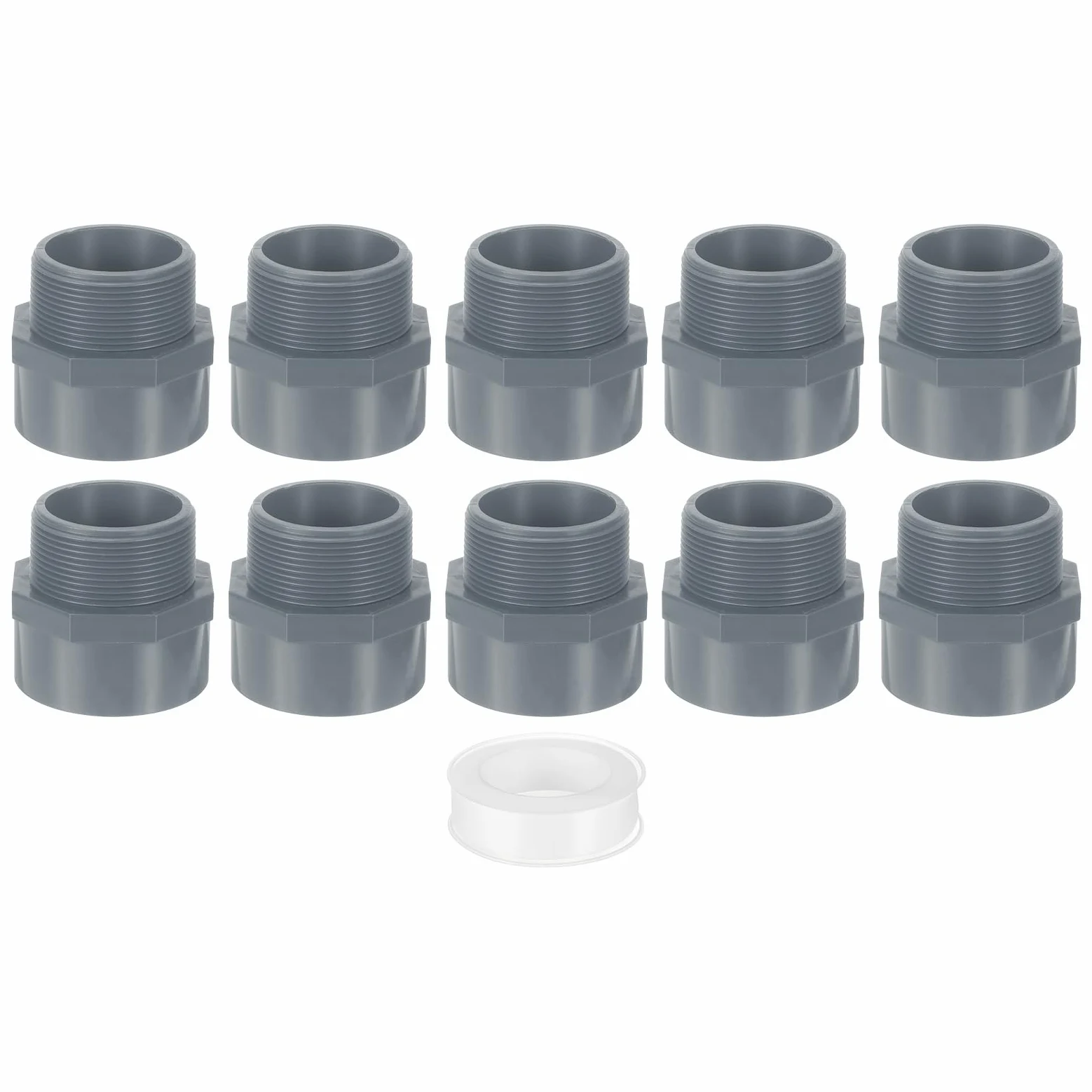 uxcell Adaptador de tubería macho de PVC, 10 conectores de tubería de PVC de 2 vías de 2 pulgadas con cinta selladora (enchufe x rosca macho), acoplamiento adaptador de manguera de PVC para línea de