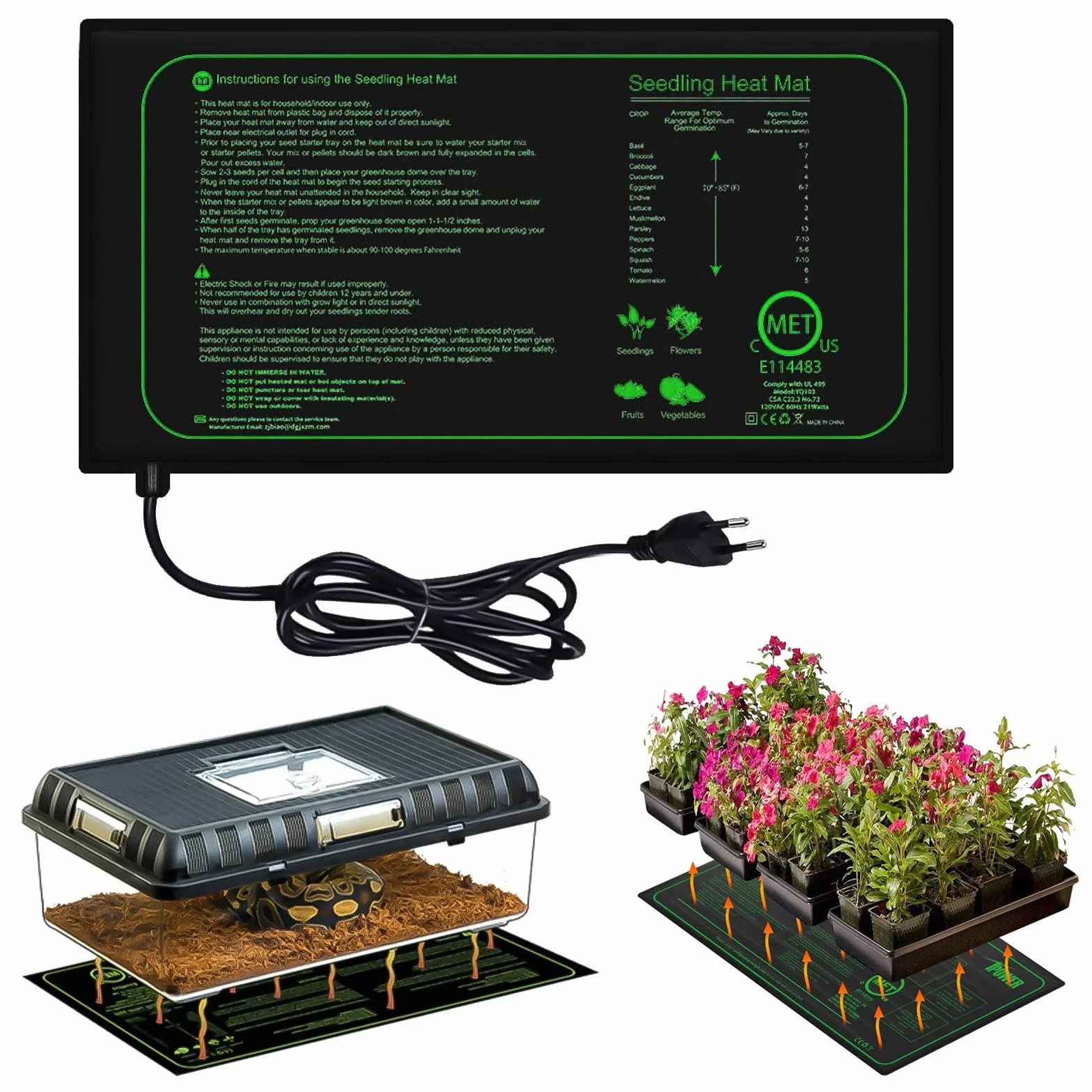 GAOUTO Esterilla calefactora para plantas de 21 W, 25 × 52,5 cm, para germinación de plántulas, estera de calor para plantas de interior, para la germinación y la regulación de la temperatura,