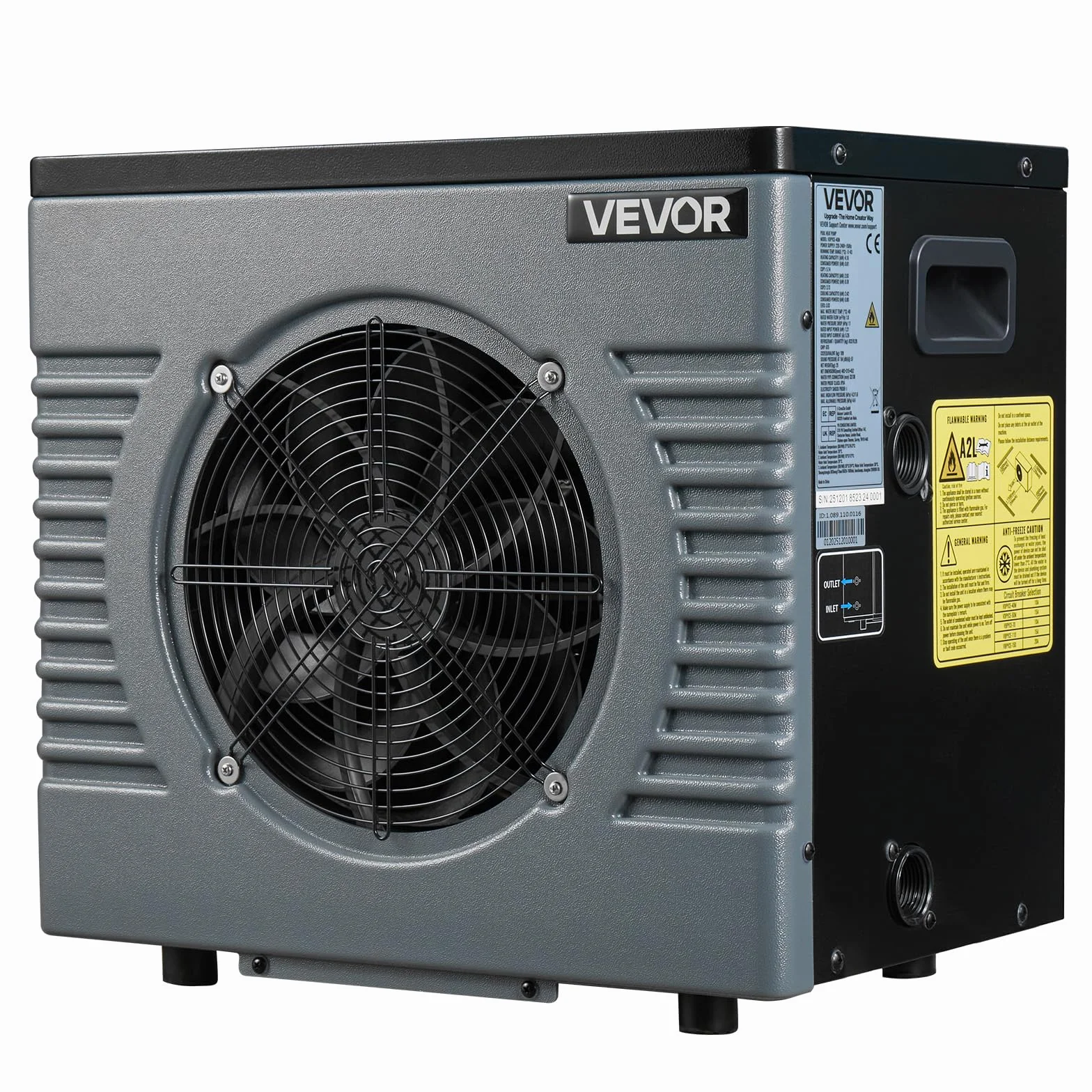 VEVOR Bomba de Calor para Piscina Elevada 4,92 kW 2,3 GPM 0,3-0,5 MPa, Calentador Eléctrico de Piscina de 10 a 18 m³, Bajo Nivel de Ruido, Temperatura de Calentamiento de 15 a 40 °C, para Natación