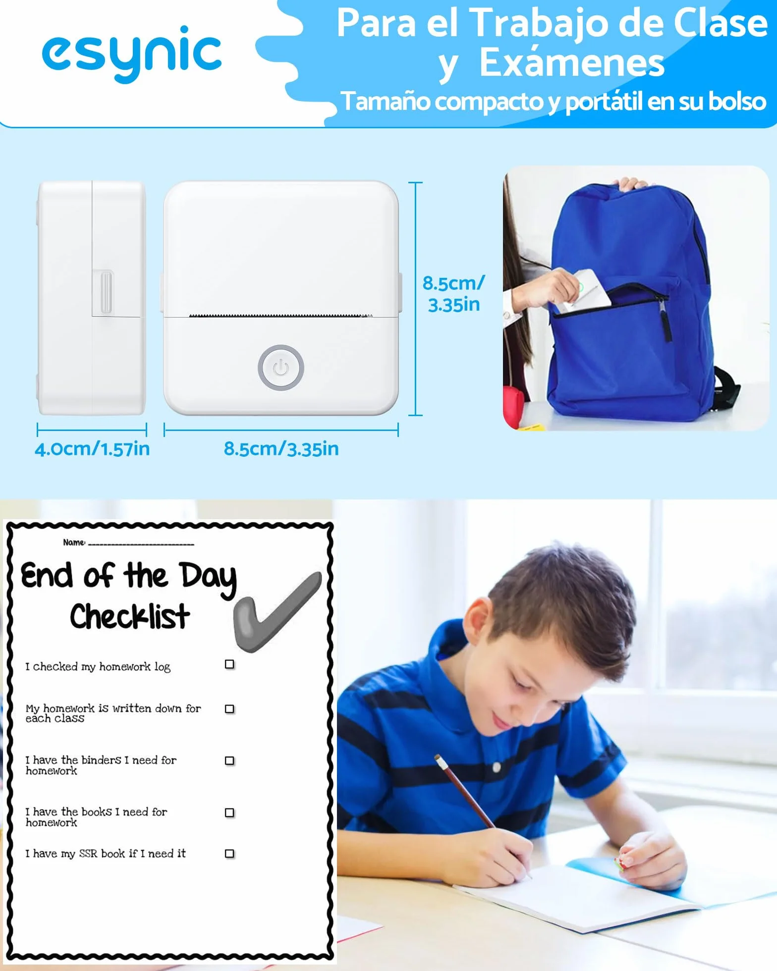 eSynic Mini Impresora Fotográfica Portátil con 10 Rollos Papel, Bluetooth Térmica Sin Tinta