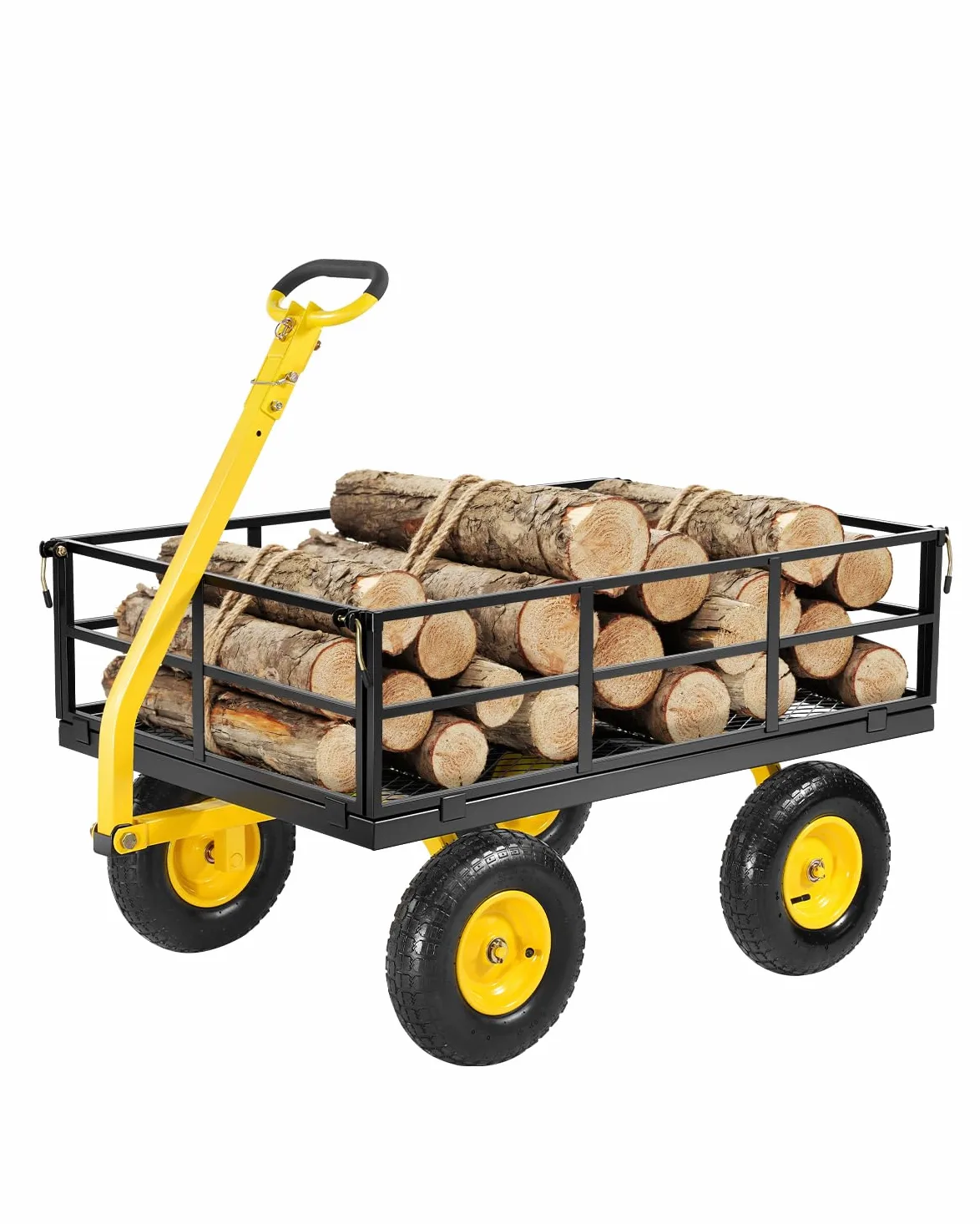 VEVOR 2 en 1 Carrito de Jardín de Acero de 2125 x 750 x 670 mm con Neumáticos Todoterreno de 13", Laterales de Malla Extraíbles y Manija Giratoria de 180°, Carga de 544,31 kg, Amarillo y Negro
