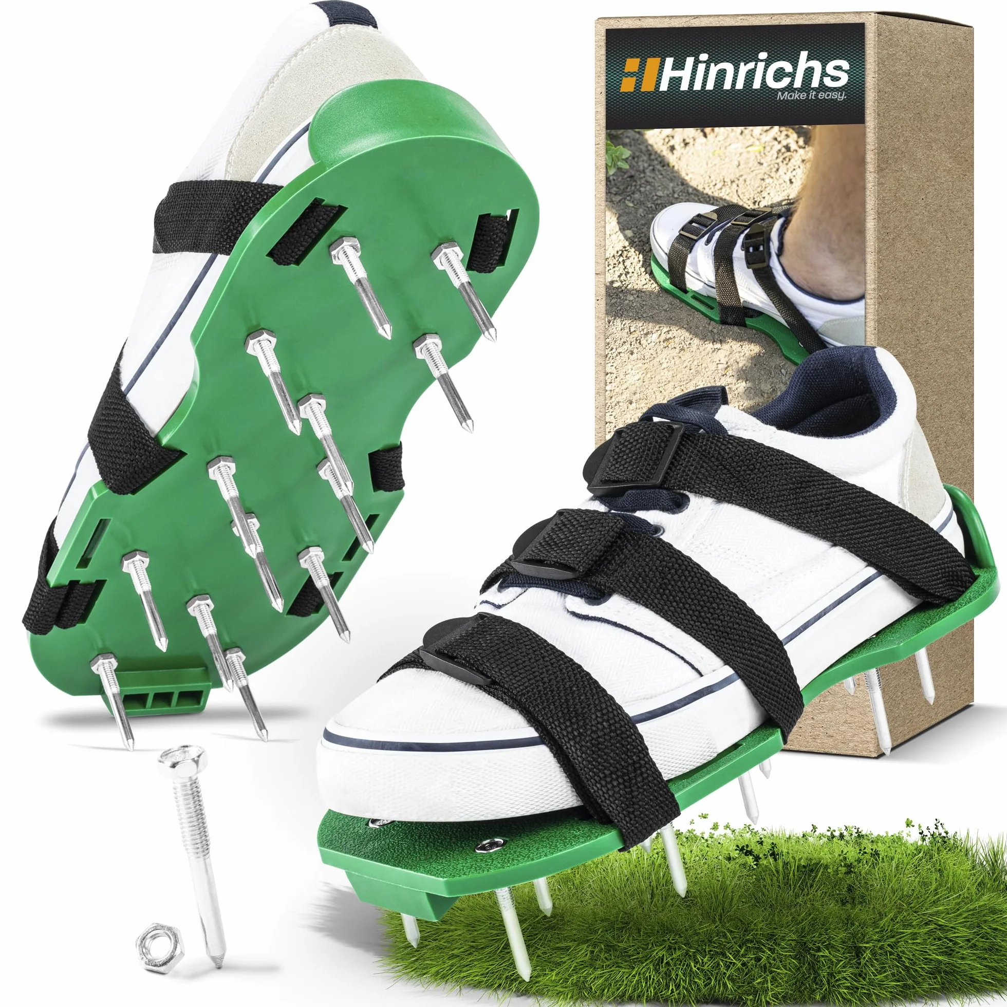 Hinrichs Zapatos Aireador de Césped - Zapatos con Clavos para Airear el Césped - Zapatos Aireadores de Césped con Correa Ajustable Flexible - Escarificador Cesped Manual para Airear el Suelo