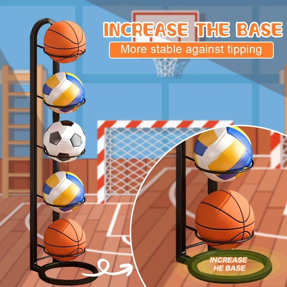 Estante de Almacenamiento de Pelotas de 5 Niveles, Soporte Vertical Extraíble para Fútbol y Baloncesto