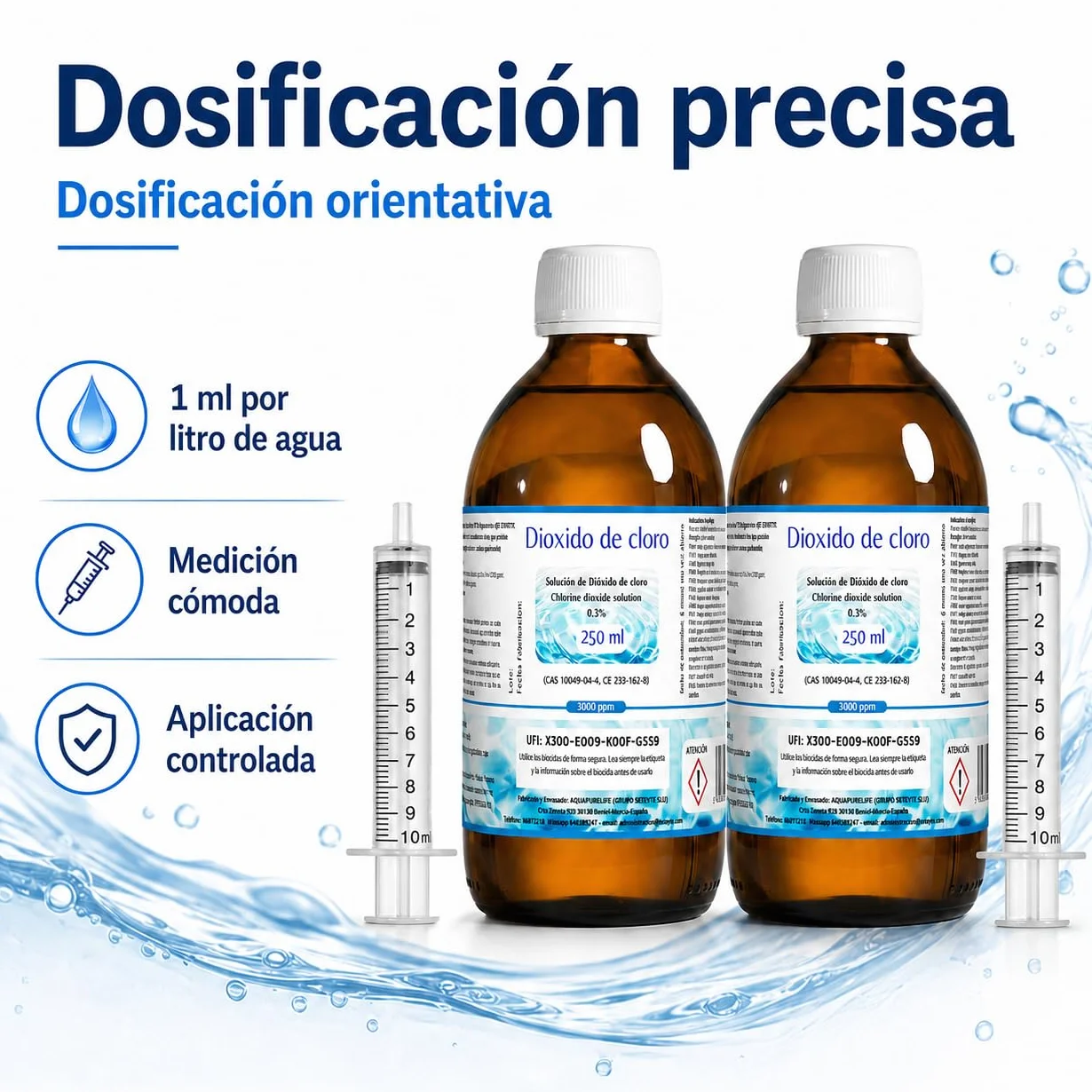 Dióxido de Cloro 3000 ppm - CDS | CDL - Envasado en Botella de Cristal Ámbar - 2 Botellas 250ml = 500ml - Compra Ahorro - Fabricado en España