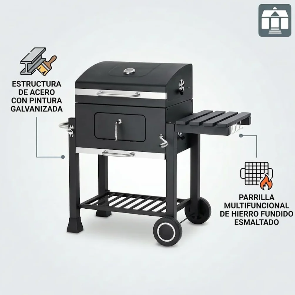 Tarrington House Barbacoa de Carbón Memphis, Termómetro, Mesita Plegable, Ganchos para Accesorios, Sistema Smart-Grid, Ruedas