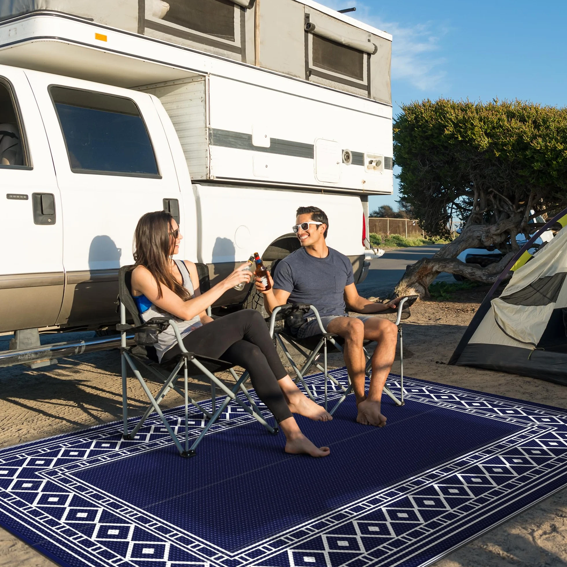 GENIMO Alfombra de exterior impermeable de 9 x 12 pies para patio, plegable, reversible, de pajillas de plástico para remolques de viaje, tapete de exterior para caravana, cubierta, picnic, porche,