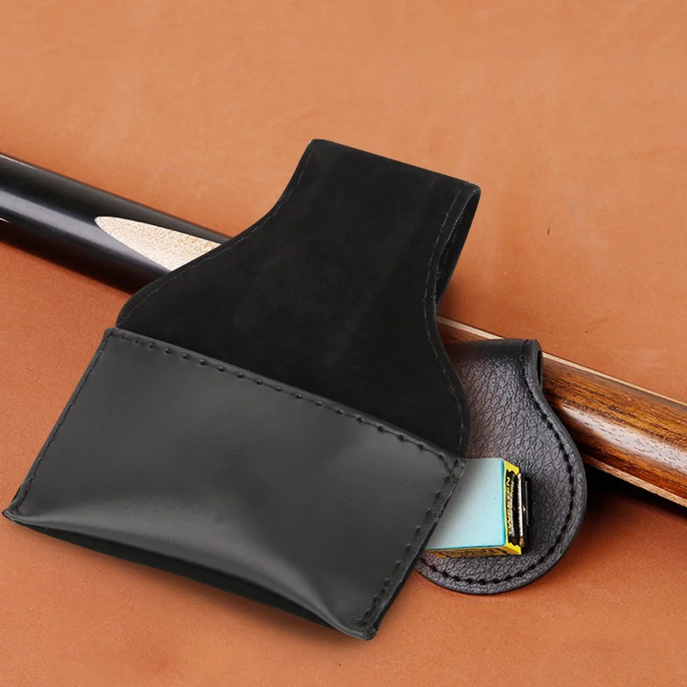 Soporte de Tiza Cue Portátil Billar Pool Cue Chalk Holder Bolsa de PU Negro