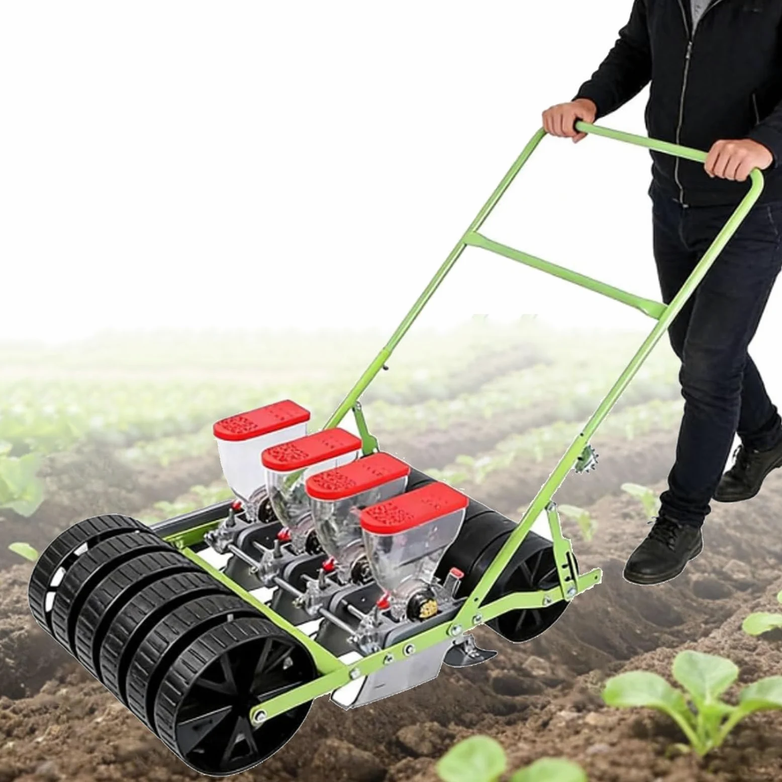Sembradora manual de jardín, sembradora manual de precisión para jardinera de verduras, maceta de frijoles de maíz, esparcidor de semillas, espacio ajustable entre filas de plantas, 5 filas