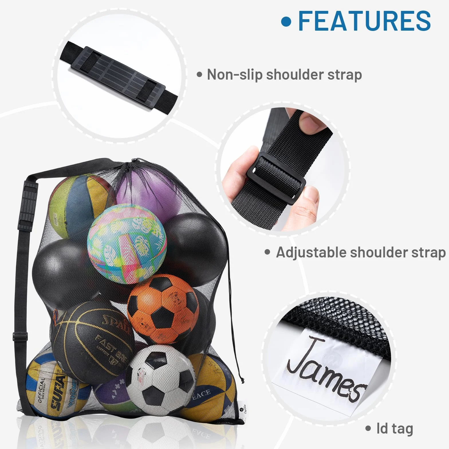 DoGeek Bolsa de Viaje de Malla Impermeable Grande para Deporte Baloncesto Voleibol Fútbol