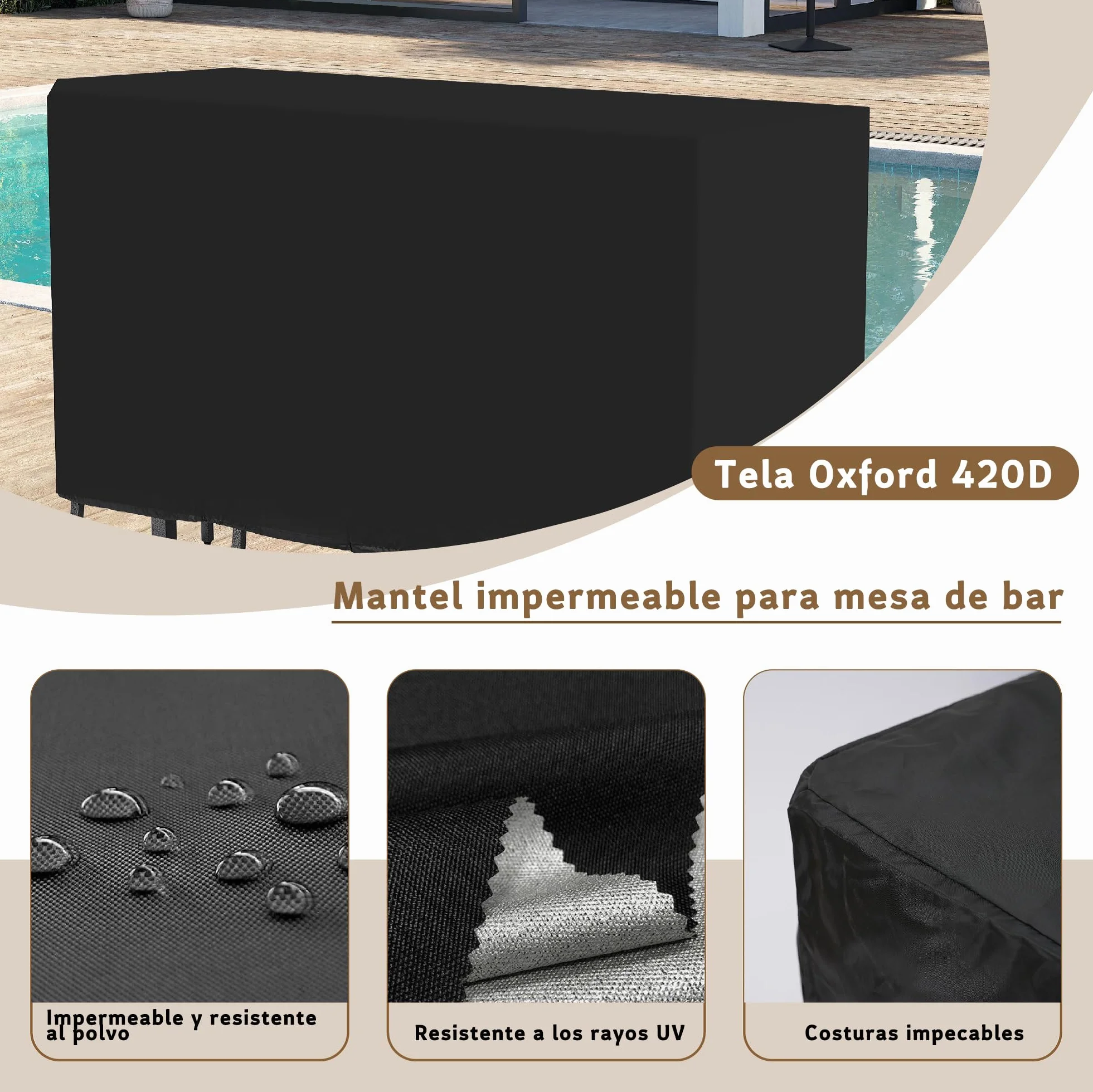 Juego de Comedor y Bar para Patio de 3 Piezas, Mesa Rectangular Resistente de 140 cm de Altura con 2 taburetes Acolchados, Mesa y sillas de Metal para Patio, Porche, bistró o balcón.