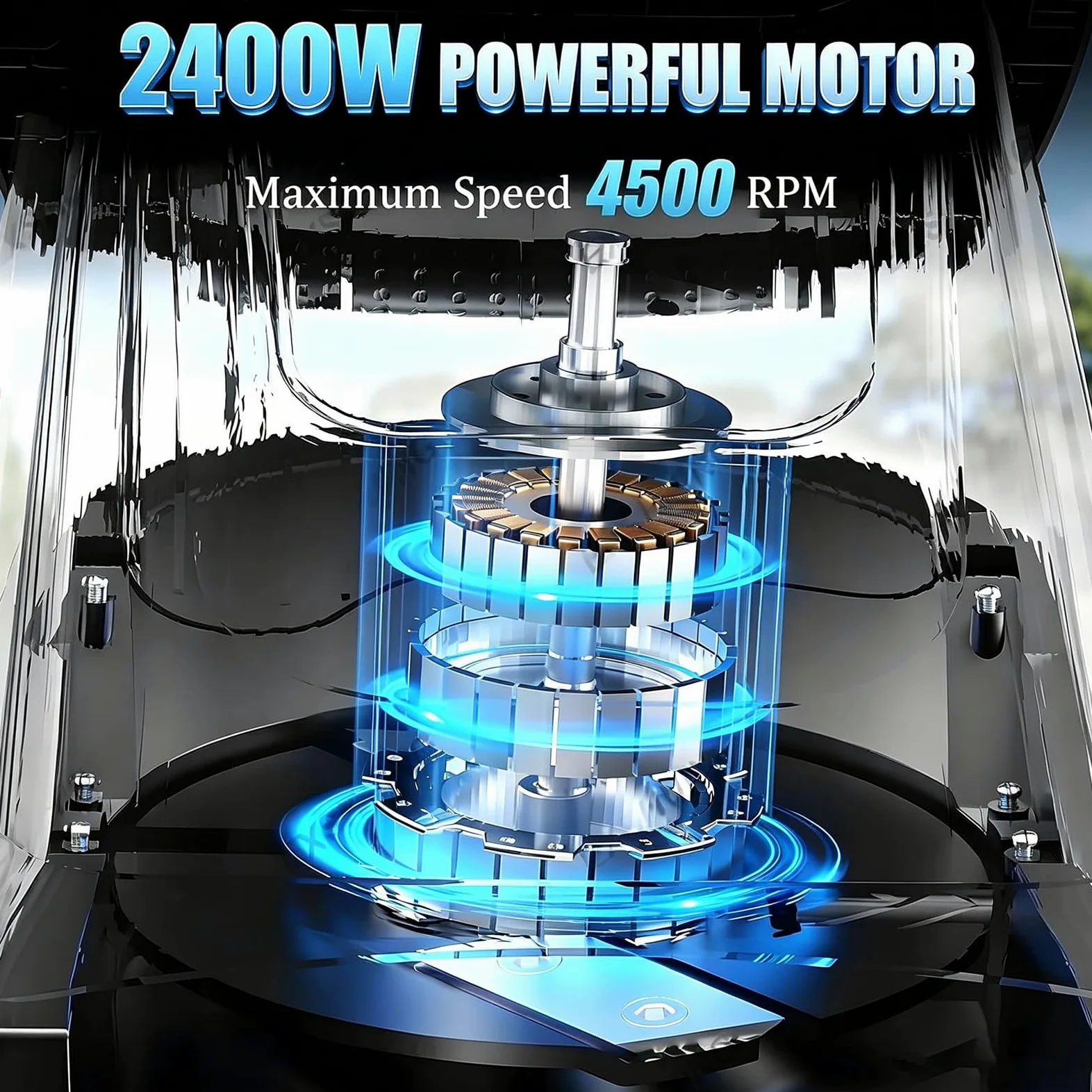 Biotrituradora eléctrica con Doble Cuchilla de Acero, 2400W, 4500rpm, Bolsa 50L, reducción 15:1. para Ramas, Hojas y residuos de jardín, protección sobrecarga