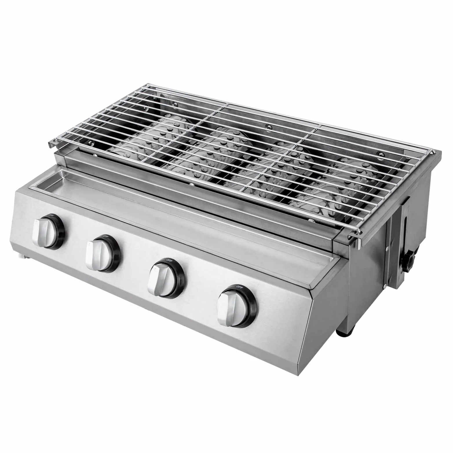 Barbacoa de gas 4 quemadores de acero inoxidable GLP Gas Plancha BBQ Barbacoa de mesa para picnic 58 x 40 x 20 cm