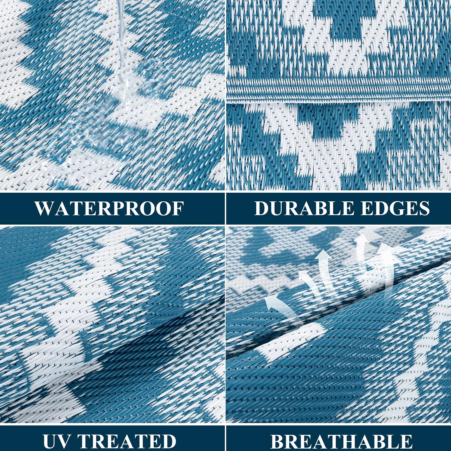 Enyhom Alfombra impermeable para exteriores, grande, reversible, de plástico, para jardín, resistente a los rayos UV, plegable, para camping, balcón, terraza, 240 x 300 cm, color verde azulado