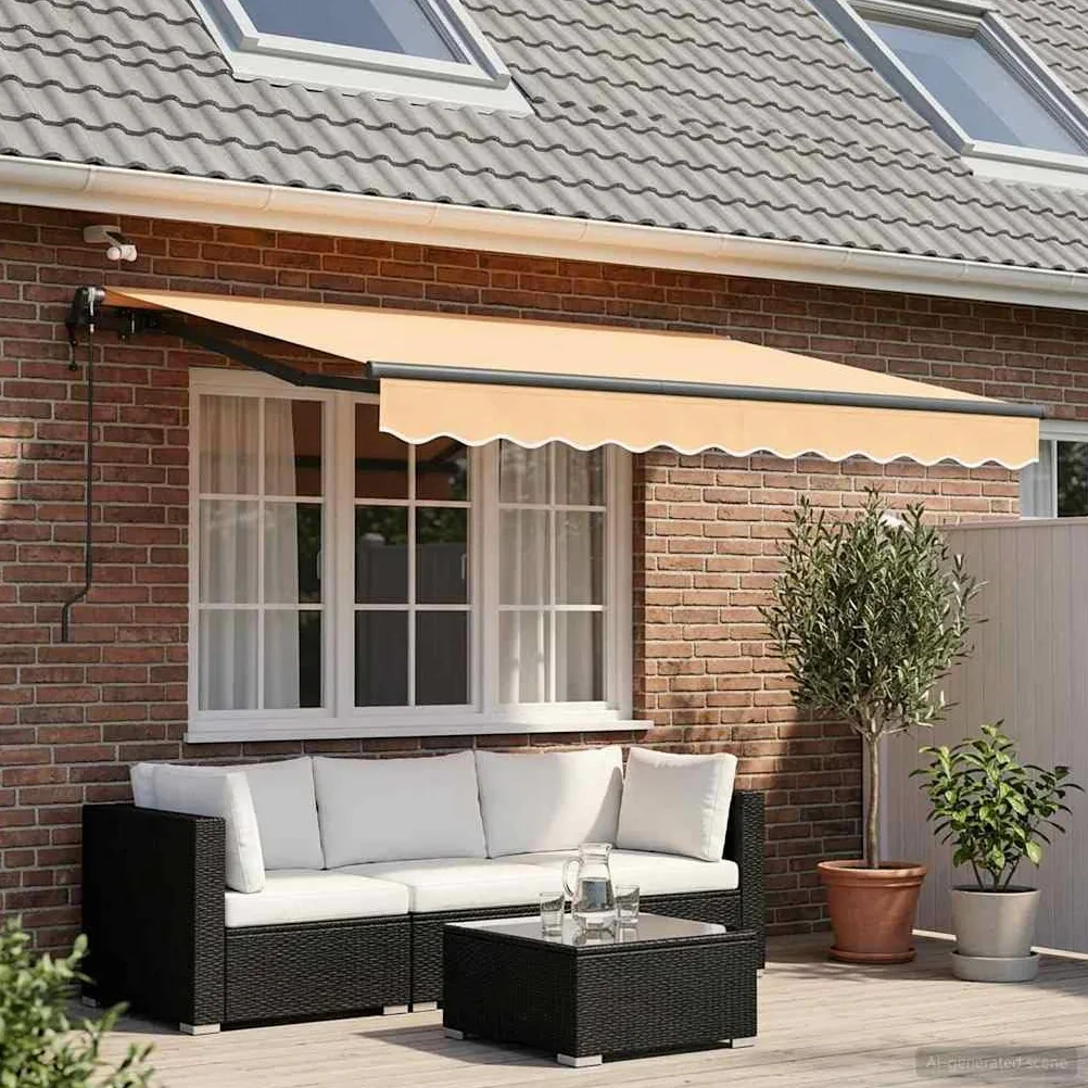 Toldo extensible arena 350 x 250 cm, poliéster, protección solar para balcón, terraza, jardín, resistente a la intemperie, protección UV, con mando a distancia, LED, sensor de luz de viento