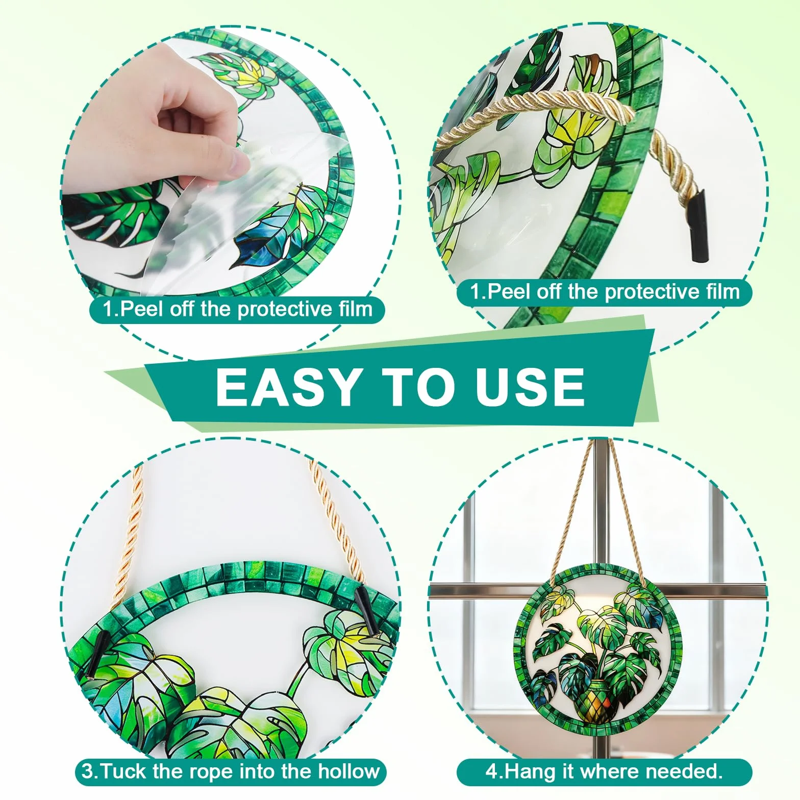 Decoracion Jardin Exterior,Atrapasoles para Ventanas Colgante con Modelado de Plantas Verdes,Adornos Jardin Exterior Impresión a Doble Cara para Terraza,Alféizar,Casa y Jardín
