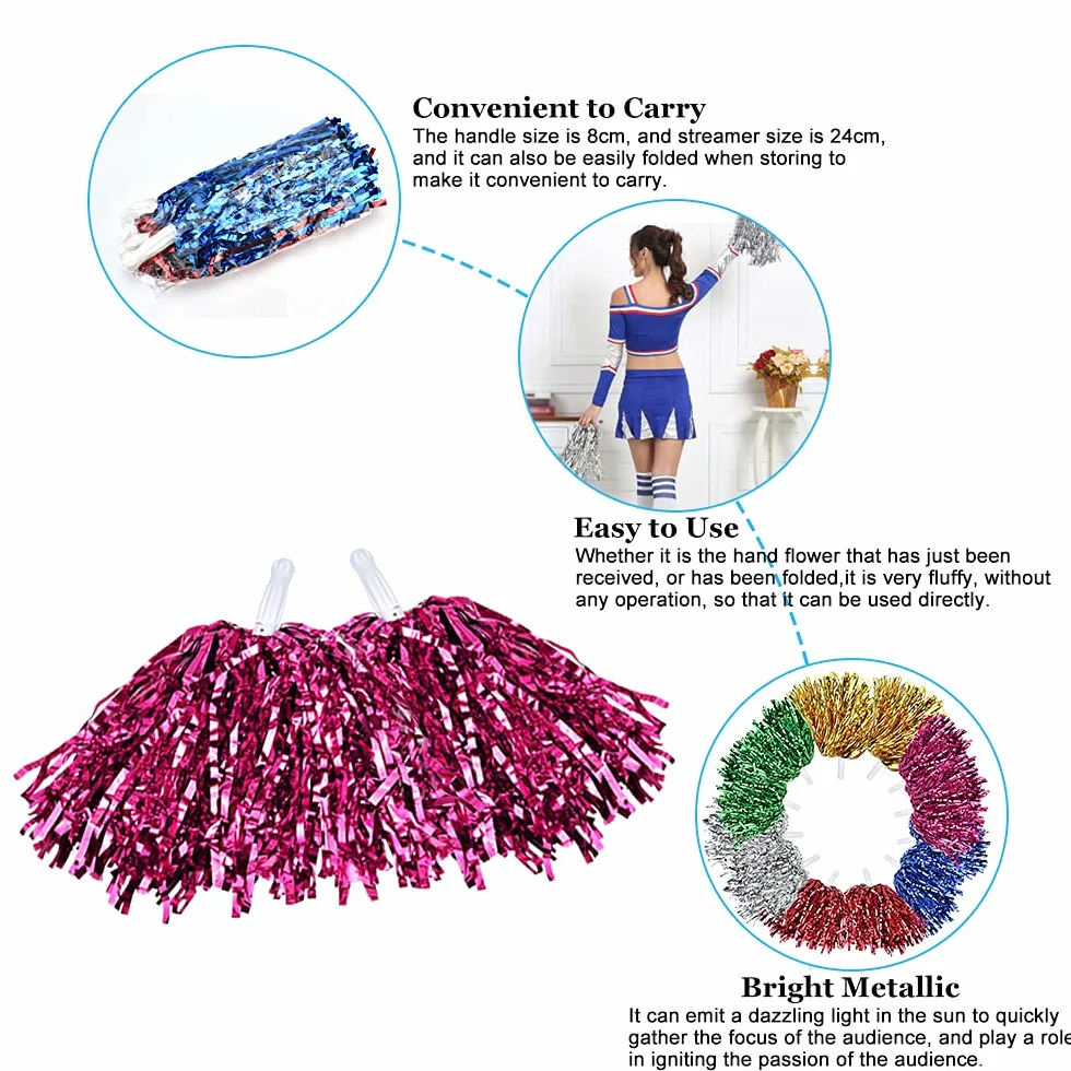 RECHCIGA pompones metálicos brillantes para animadoras, 6 colores