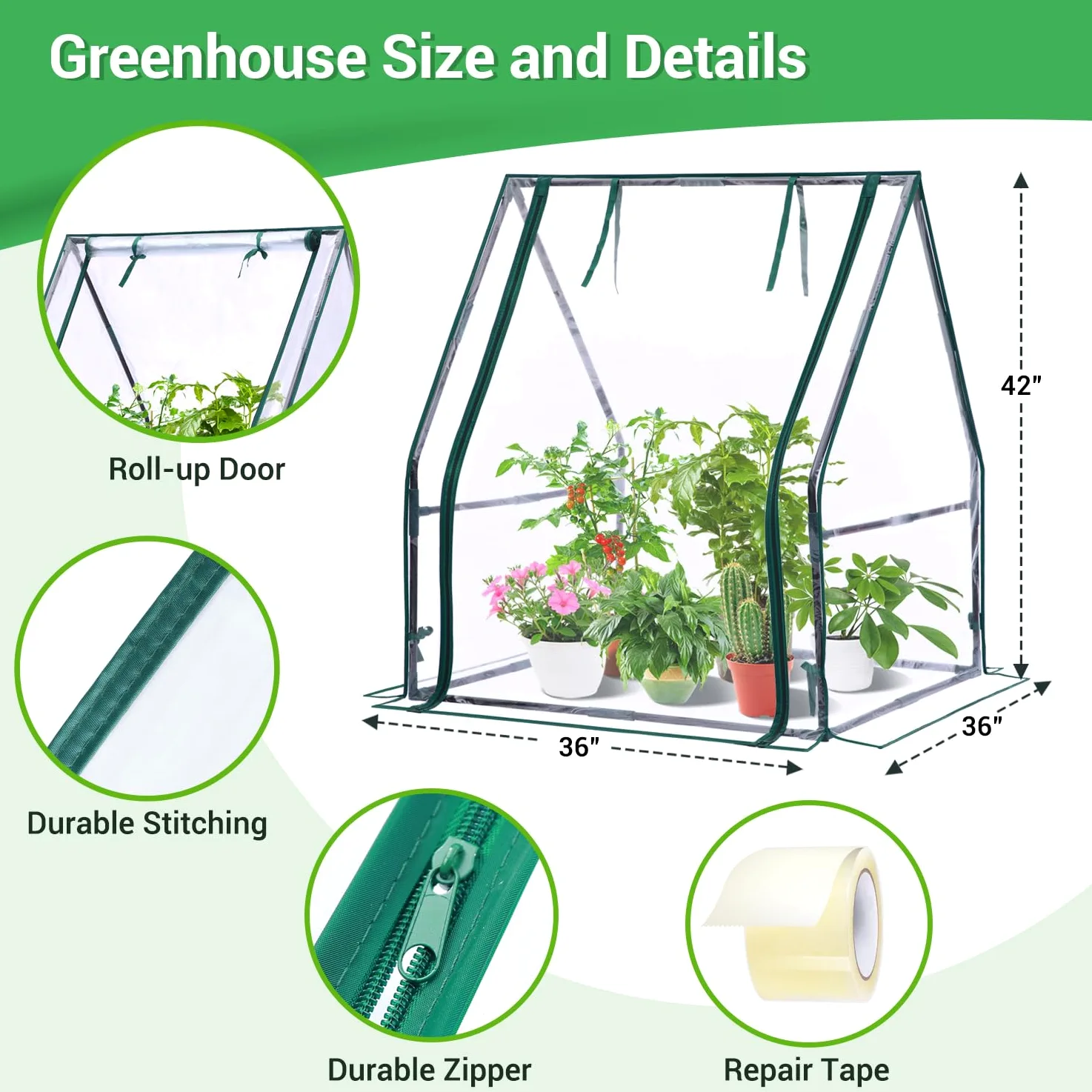 Ohuhu - Mini invernadero para interiores y exteriores: invernadero portátil con almohadilla impermeable para plantas pequeñas, germinación de vivero, 36 x 36 x 42 pulgadas, cubierta ligera para tienda