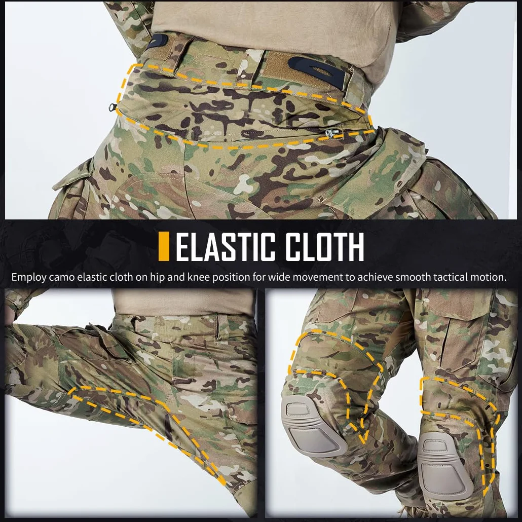 IDOGEAR Pantalones de Combate G3 Multicam con Rodilleras Tácticos Multibolsillos Ajustador Gancho