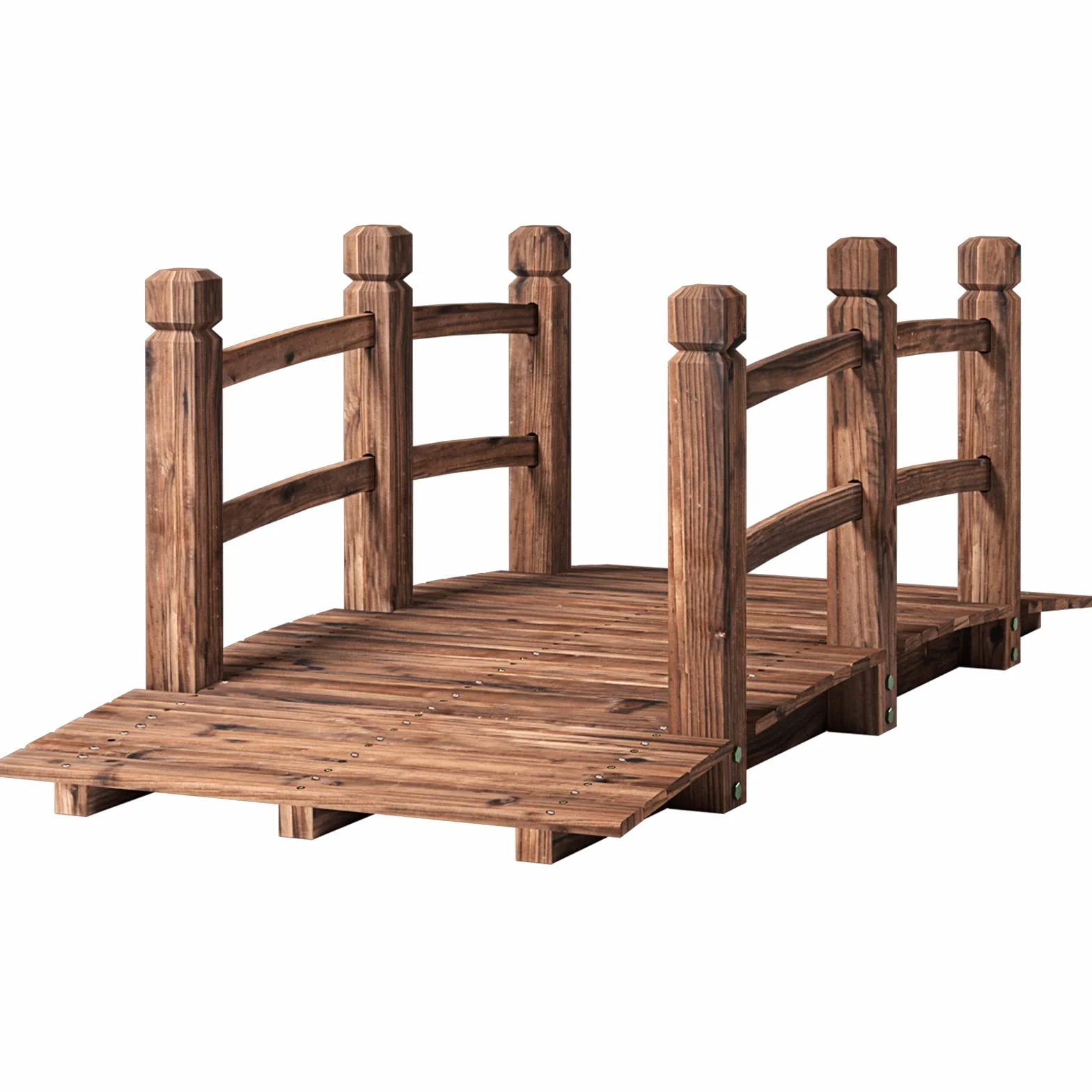 GIANTEX - Puente de jardín de madera carbonizada para estanque, decoración exterior, 150 x 67 x 55 cm, carga máxima 100 kg (marrón)