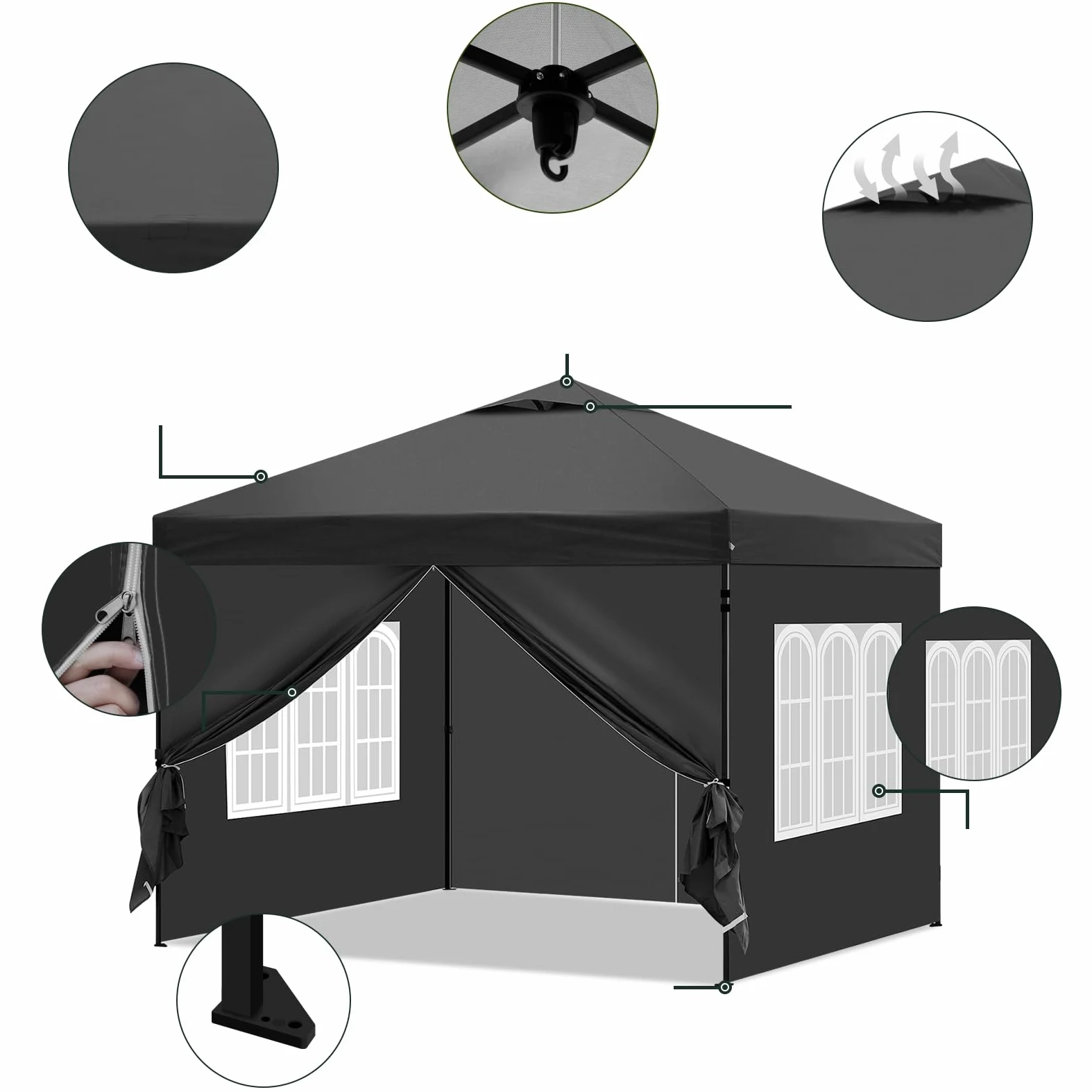 Laneetal Cenador 3x3m, Carpa Plegable para Exterior, Cenador con Paredes Laterales, Gazebo, Pabellón de Jardín para Camping, Pérgola Tienda de Fiestas, Carpa Impermeable,Antracita