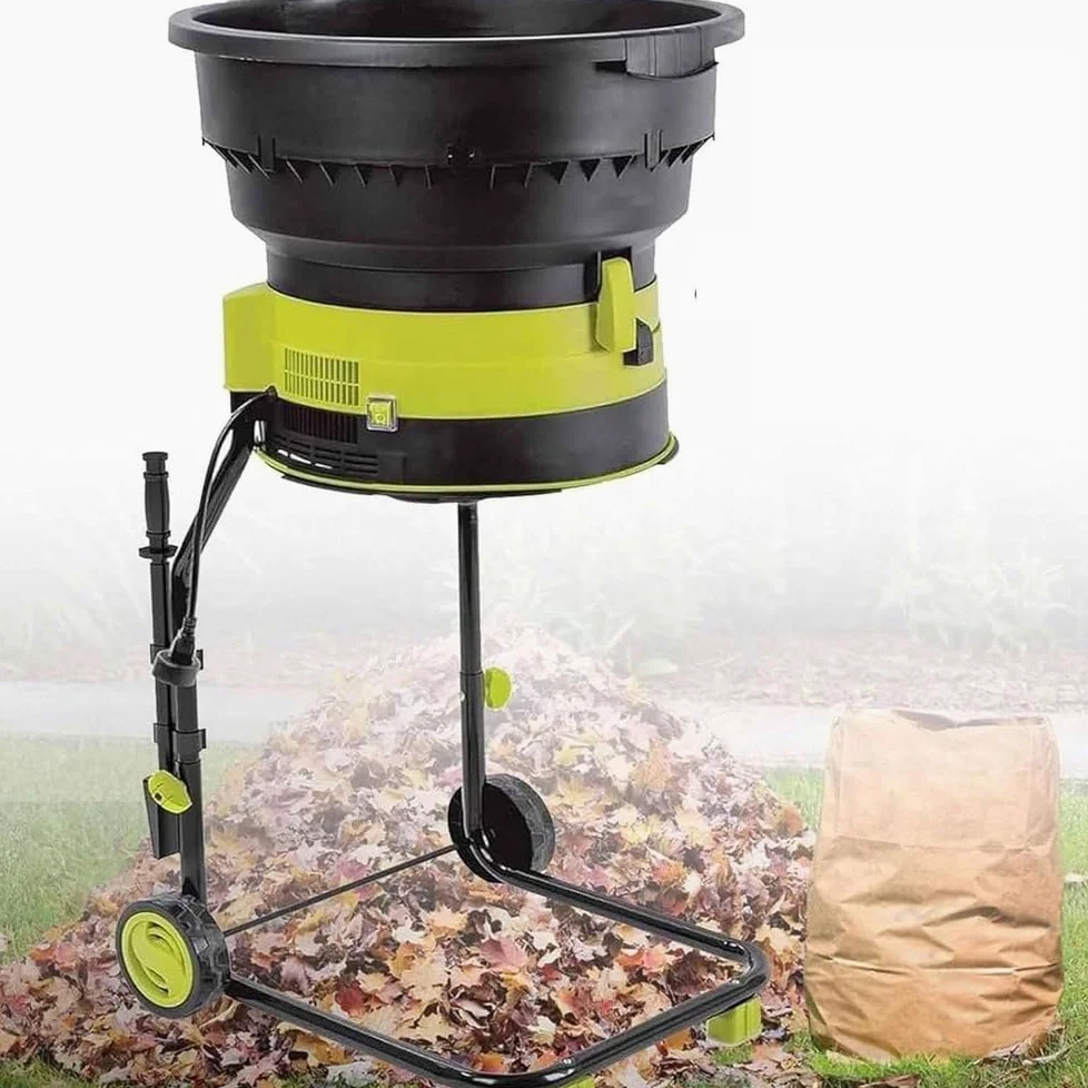 Trituradora eléctrica de hojas sin cuchillas con ruedas, trituradora de 8000 rpm, bolsa de colección, para hojas, césped y recortes de jardín