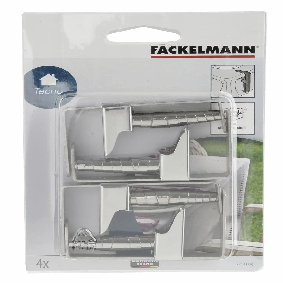 Fackelmann Pinzas Sujeta Manteles Ajustables para Tableros desde 1,8 a 5,4 cm de Grosor, Fijación Fuerte, Acero Inoxidable Resistente y Duradero, Incluye 4 uds