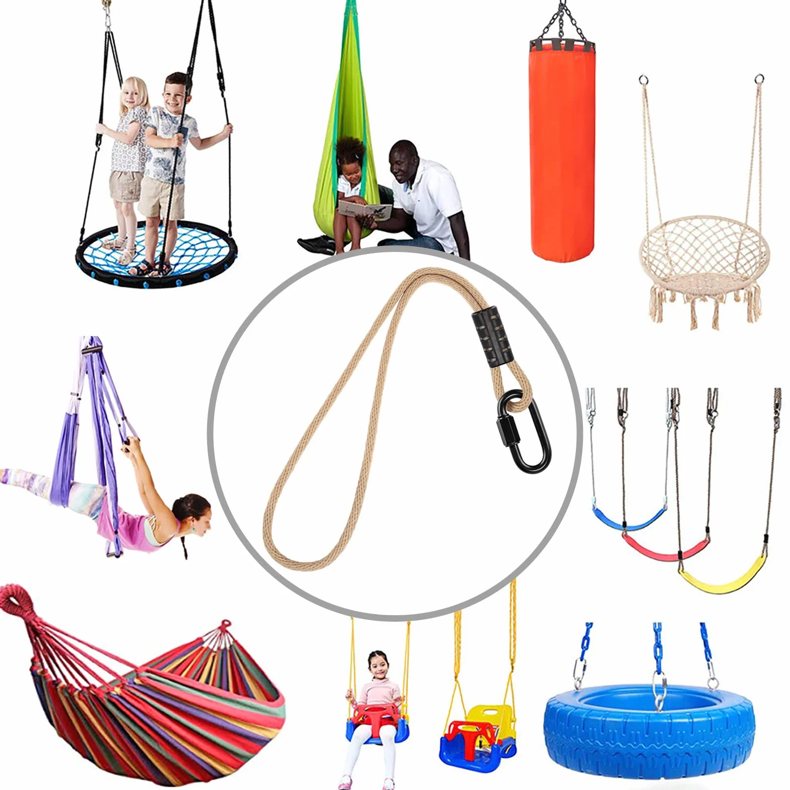 SELEWARE 2 cuerdas de accesorios para columpio Dispositivo de suspensión ajustable para silla columpio, con capacidad de carga de 453 kg (120 cm)