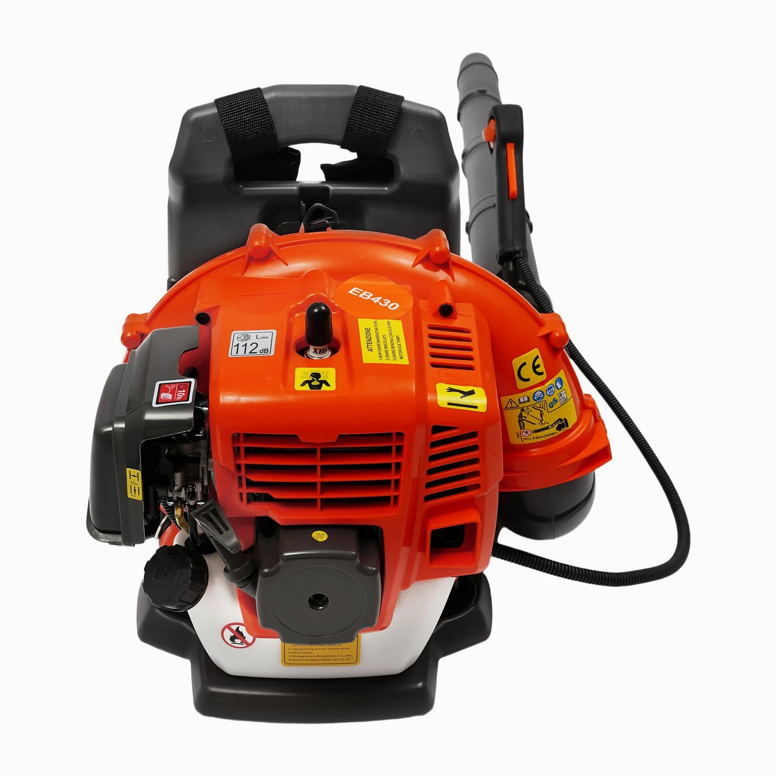 Soplador de hojas de gasolina de 2 tiempos con depósito de combustible de 1,2 litros, 42,7 cc, 1250 W, volumen de aire de 424 CFM, velocidad del viento de 70 m/s