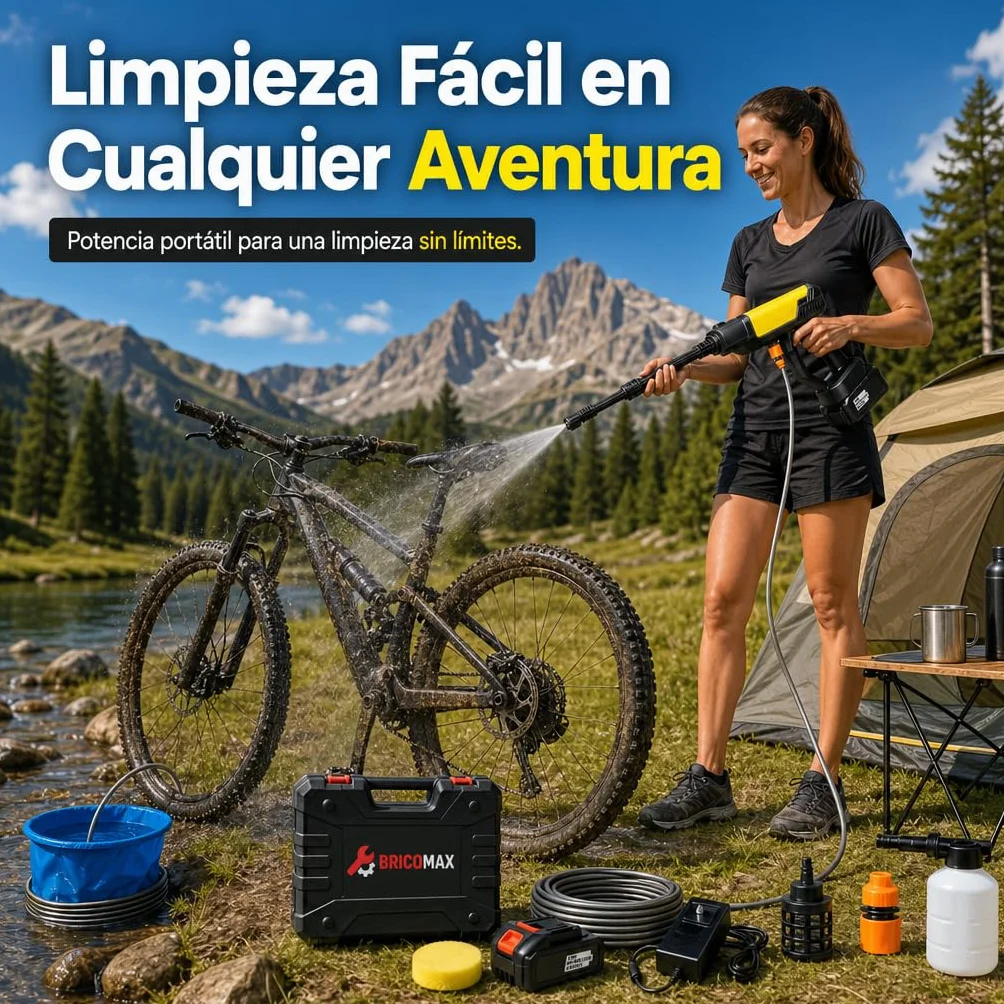 Hidrolimpiadora Batería Premium para Limpieza Alta PRESIÓN sin Cables 48V y Esponja - Pistola de Agua a Presión con Cubo Portátil - Hidrolavadora Portátil para el Coche, Jardín y Exteriores