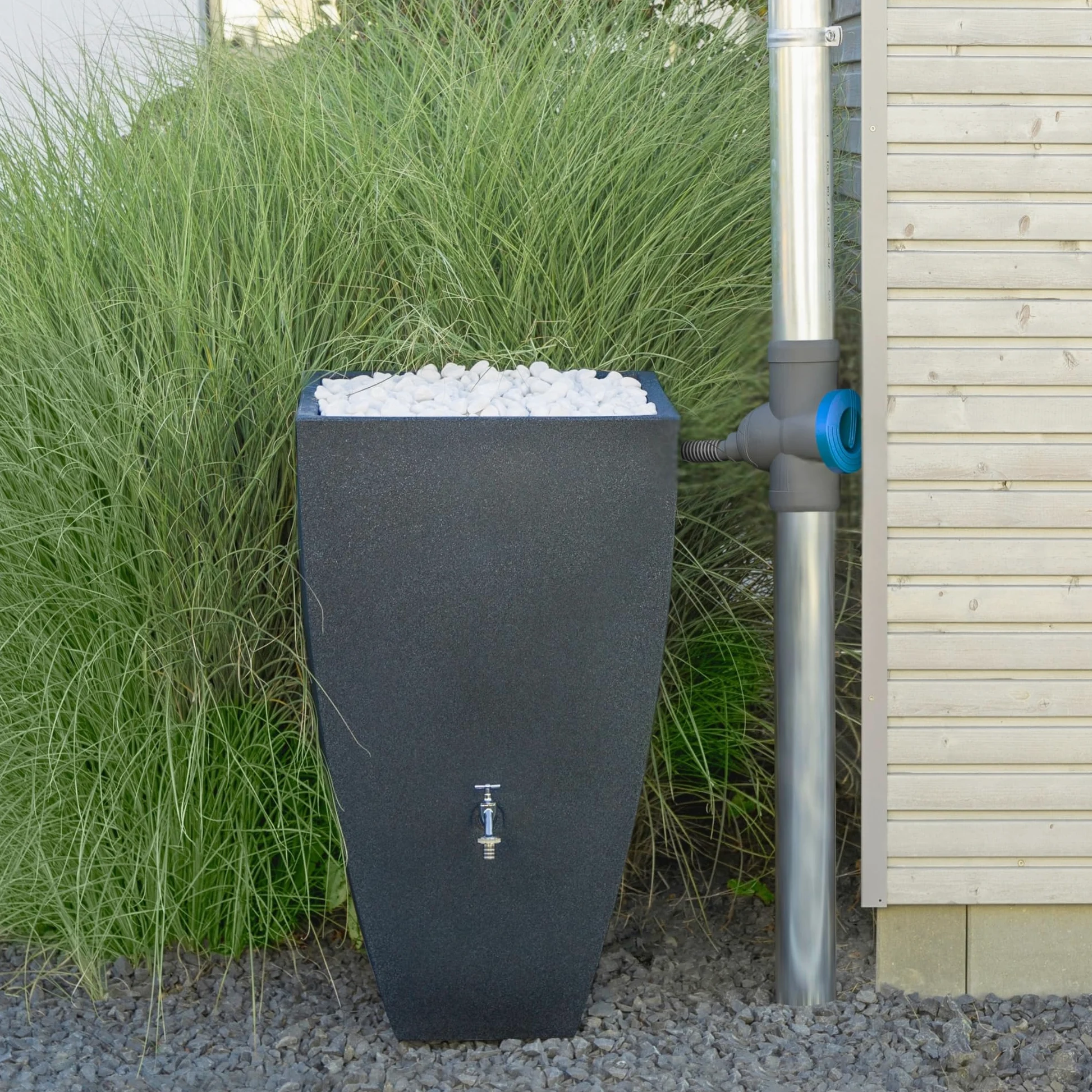 YourCasa Colector de lluvia [Downpipe] con manguera de conexión de 30 cm y paso de barril de lluvia, tope de desbordamiento, grifo de paso y filtro de metal, tubo bajante de 68 – 110 mm DN100 desagüe