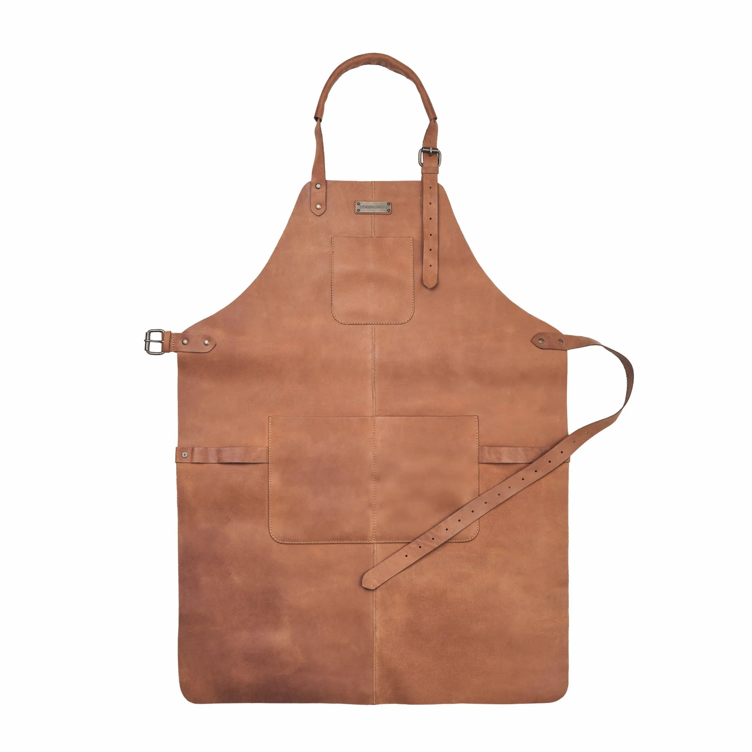 DRAKENSBERG Delantal de barbacoa 'Bob' – Delantal profesional de piel para barbacoa, gastro, bar, barista, regalo para hombres y hombres, sostenible, hecho a mano, piel retro vintage, marrón-marrón, L