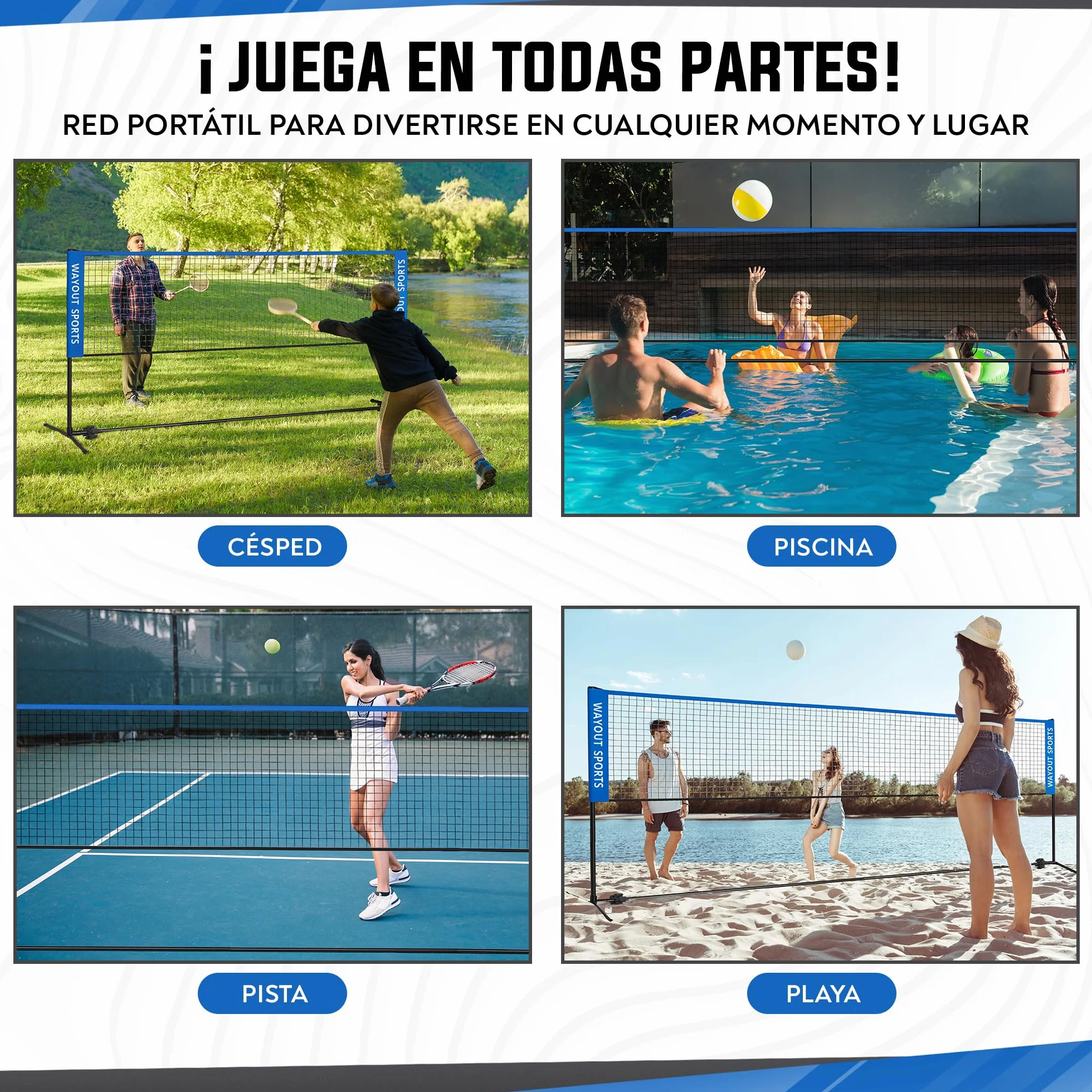 Red Plegable Ajustable para Bádminton Tenis Voleibol Fútbol