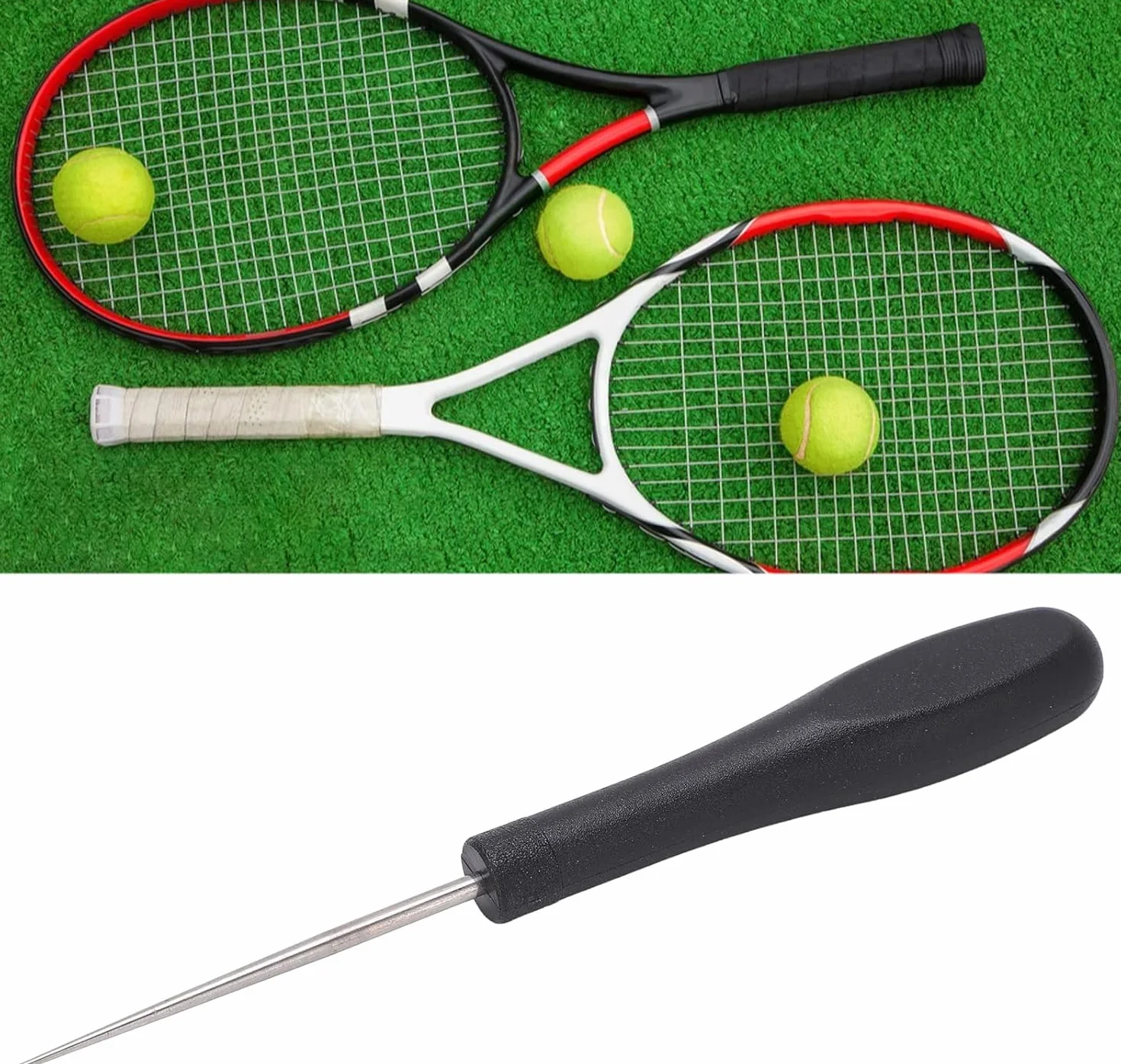 Herramienta para Encordar Raquetas de Tenis, Punzón Recto de Encordado con Mango Antideslizante (Negro)