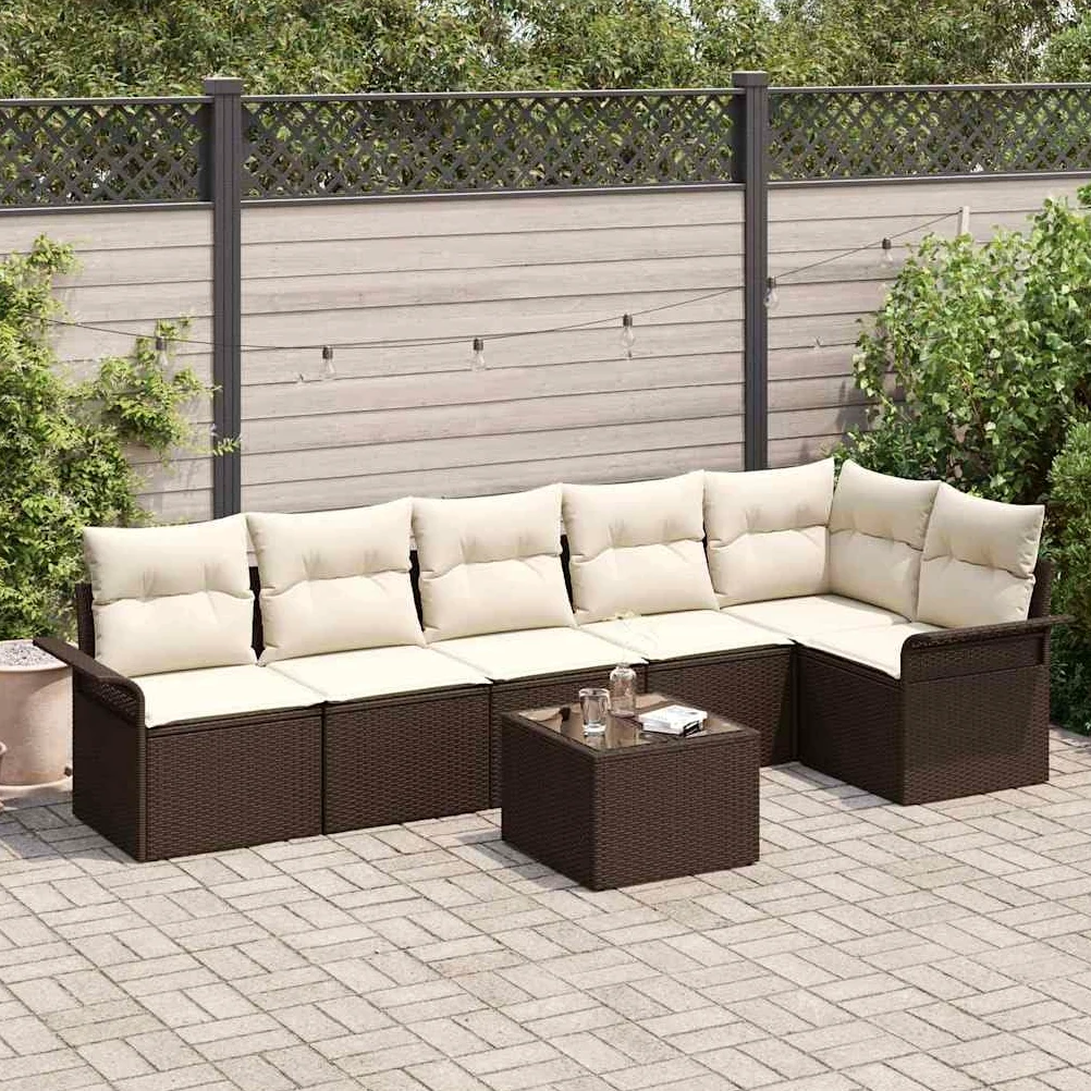 7-TLG - Mesa y cojín (ratán, 6 personas, resistente a la intemperie, para balcón/terraza)