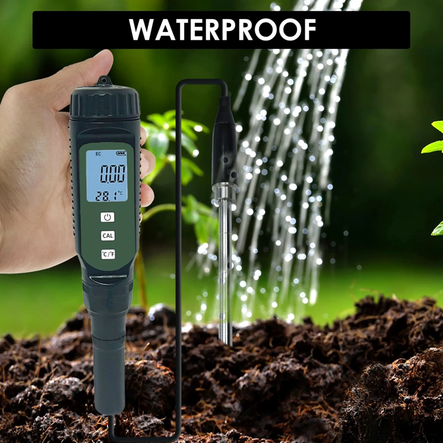 Medidor de conductividad del suelo con pantalla LCD para temperatura, ideal para probador de jardinería agrícola