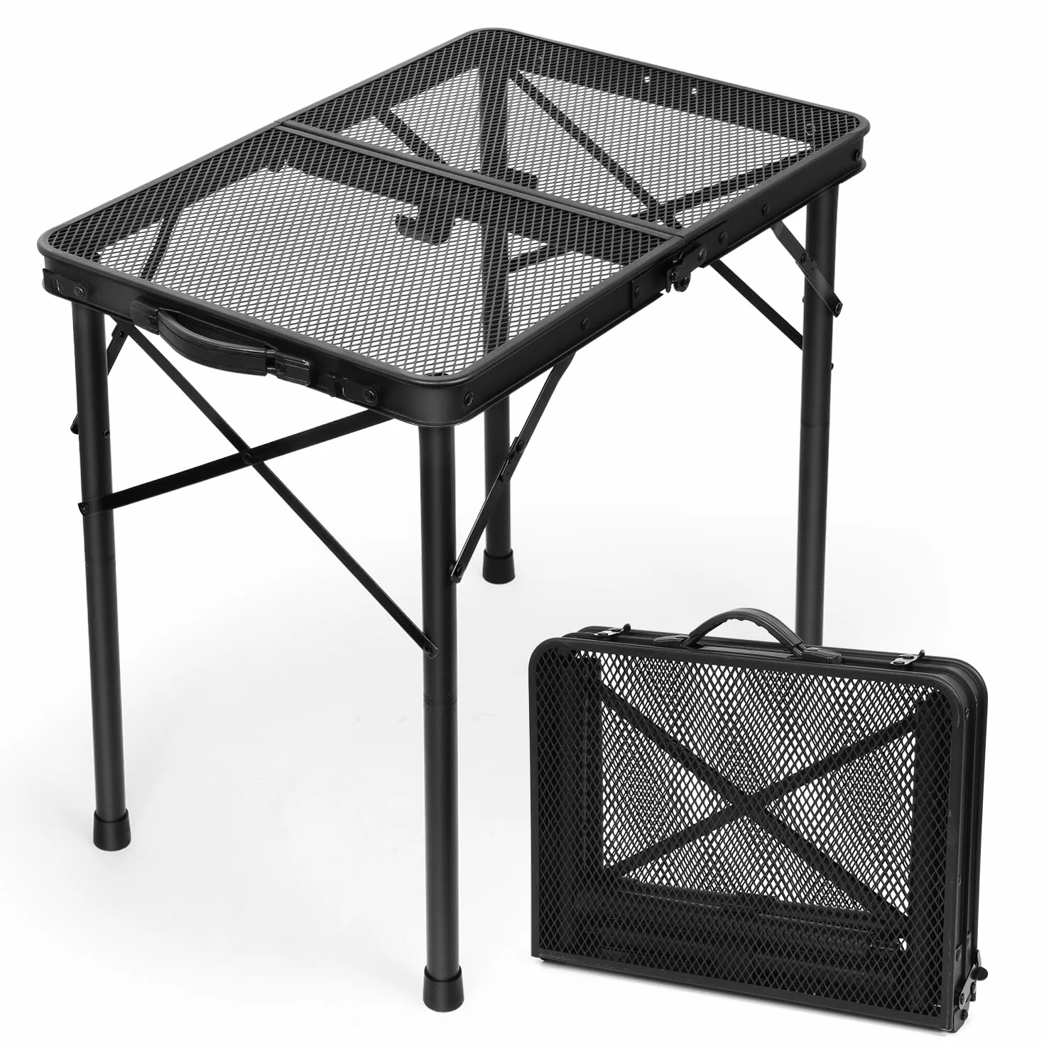 E EASTSTORM Mesa de Camping Plegable 60×40cm, de Jardín y Barbacoa Con Placa de Rejilla de Metal, Ligera y Portátil Para Playa y Balcón (Negro)