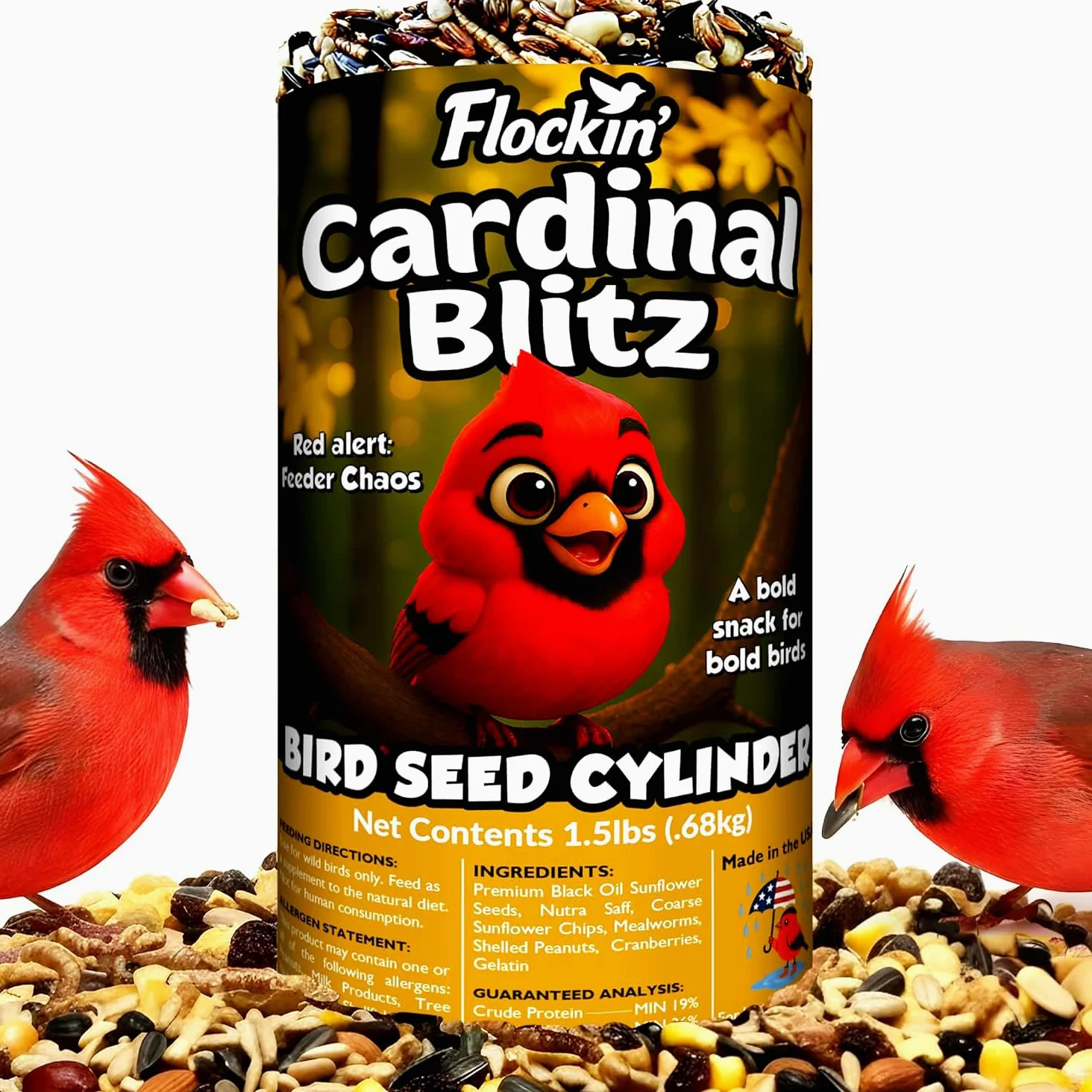 Cilindros de semillas de pájaro cardenal con agujero, mezcla de semillas de pájaro cardenal de alta calidad curada para cardenales y también amada por Blue Jays y pájaros carpinteros, larga duración
