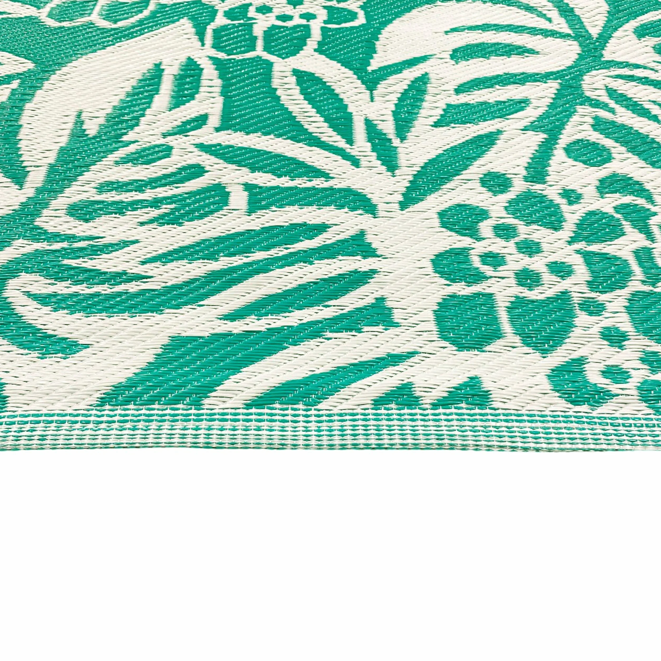 Teppich-Traum Alfombra para toldo de plástico Grande XXL Resistente a la Intemperie Impermeable Camping Caravana diseño Hoja Petrol 240 x 340 cm