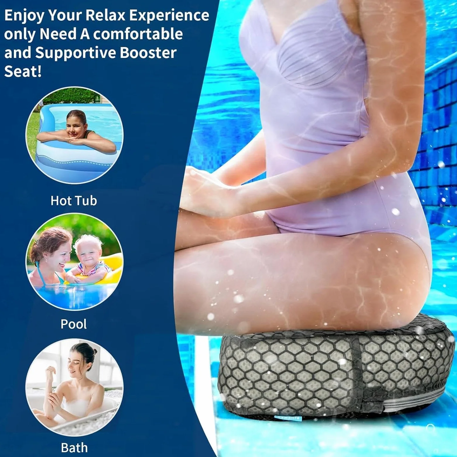 Asiento SPA Hidromasaje | Almohadilla 3D Air Mesh Hundimiento Rápido,Asiento Elevador de hidromasaje para Adultos | para Piscina Interior Exterior Camping Autocaravana Jardín Relajación Mayores