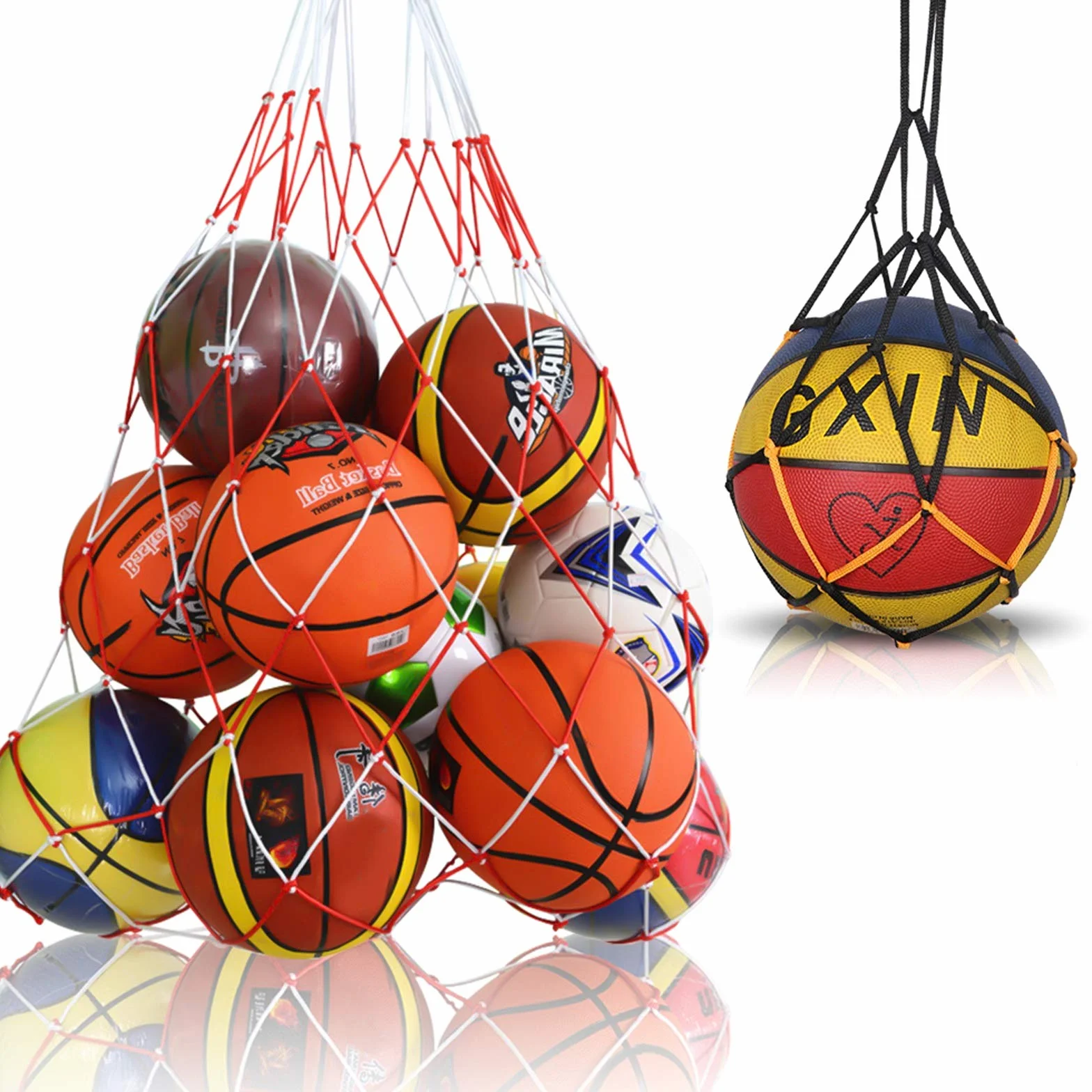 Bolsa de almacenamiento de baloncesto voleibol fútbol malla cordón multi bolas 2 tamaños