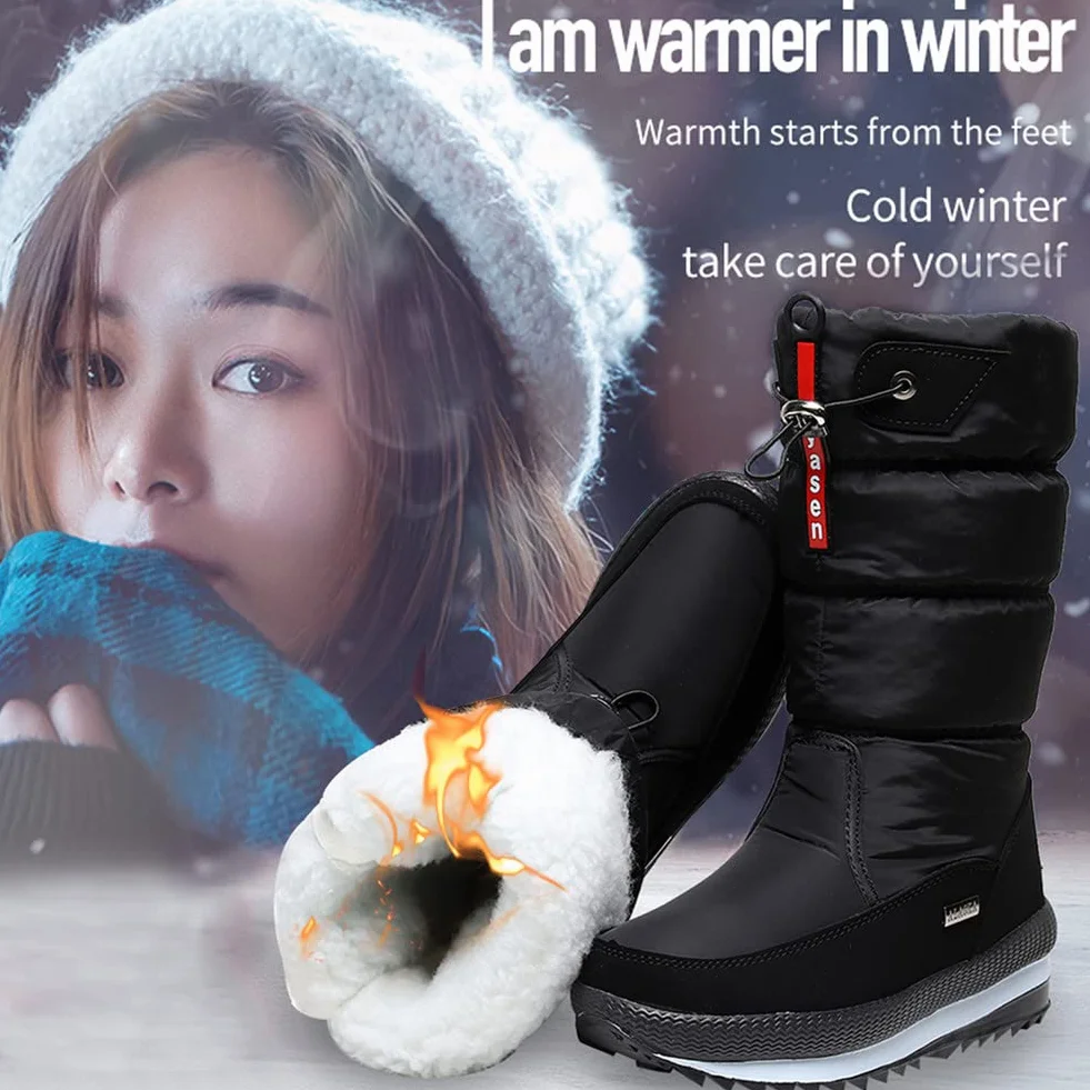 Botas de Nieve Impermeables Aisladas para Mujer con Cremallera