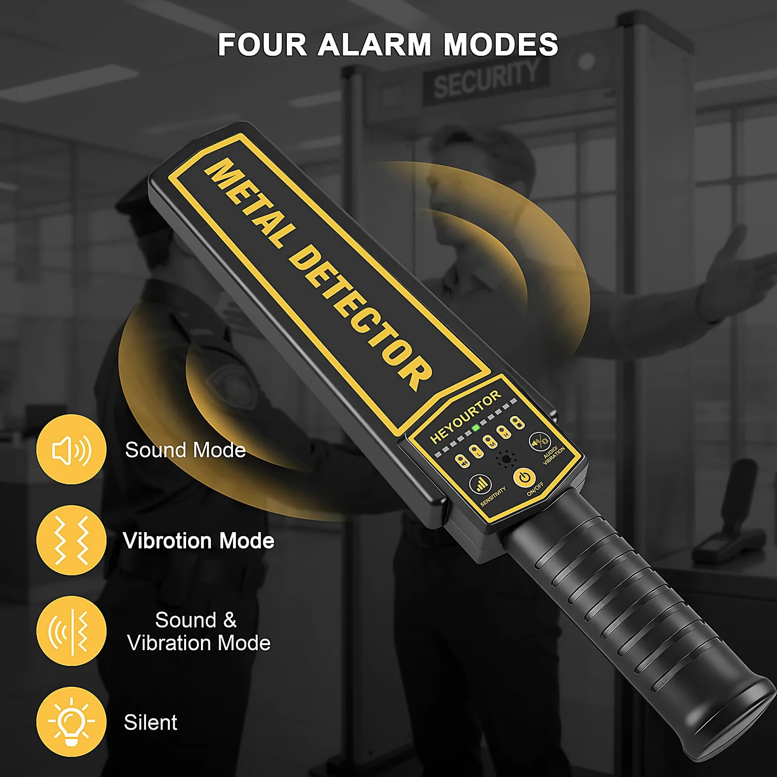 Detector de metales de mano, escáner de seguridad recargable con sensibilidad ajustable, batería integrada