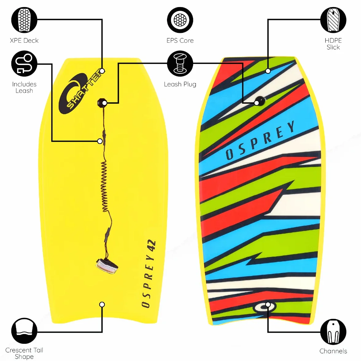 Osprey Bodyboard para niños y Adultos con Correa Boogie Board Unisex