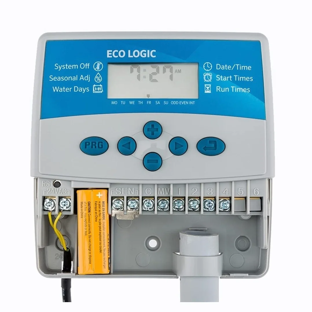 GNCGarden Programador de riego eléctrico Eco Logic 6 Estaciones Interior Hunter - Hunter ELC-601I-E - Hunter Eco-Logic Programador de Interior - Temporizador para riego 24V
