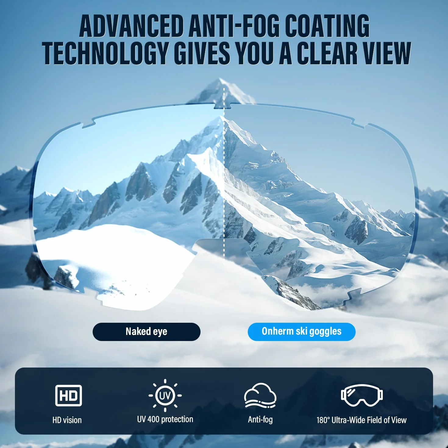 Onherm Gafas de Esquí Doble Lente Esférica Antiempañante Protección UV Compatibles con Casco y Gafas Graduadas