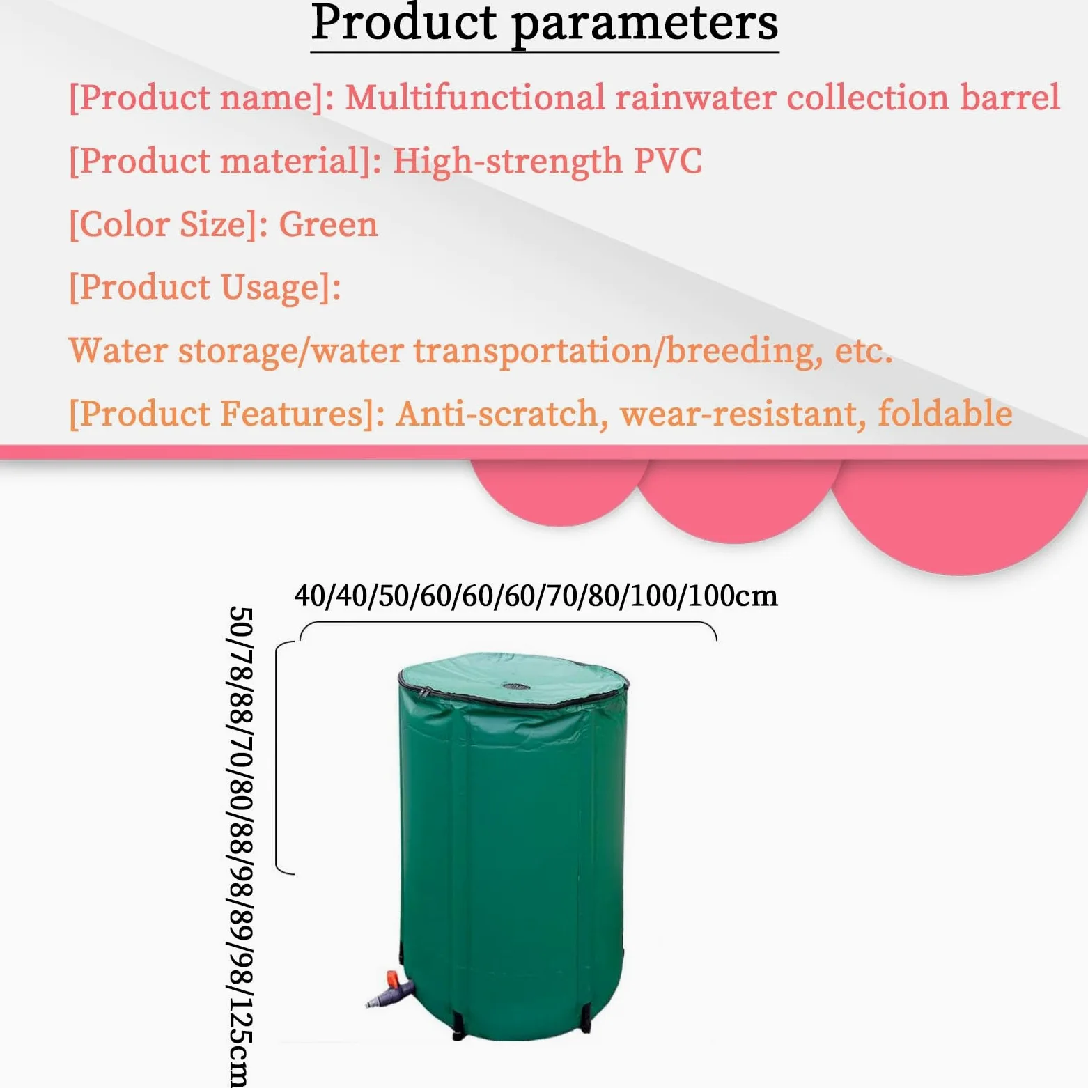 Depósitos de agua para exteriores con soporte y grifo, barril de lluvia plegable portátil con grifo de 50L/100L/160L/200L/225L/250L/380L/500L/750L/1000L de capacidad, contenedor de almacenamiento para