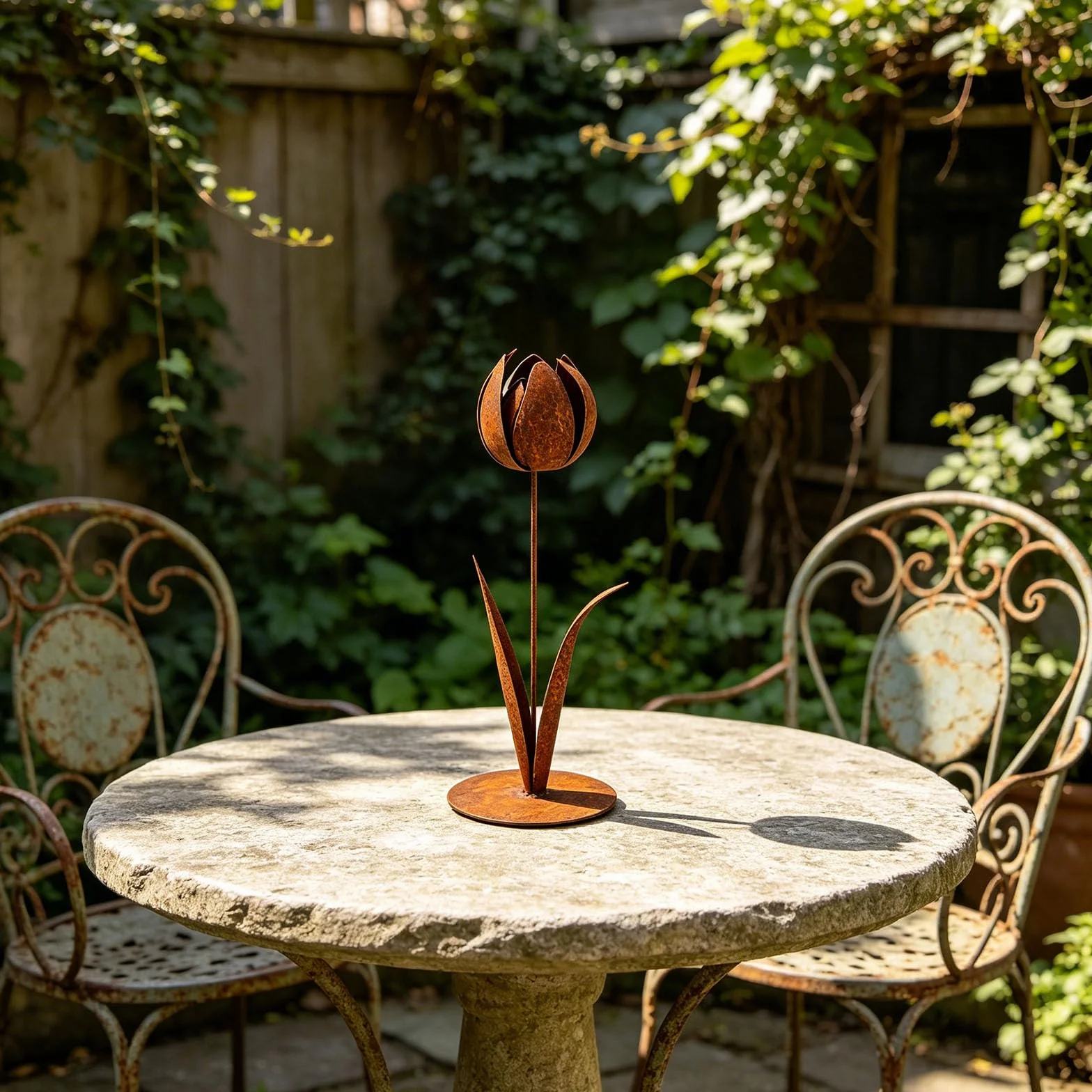 PANGBOER Retros Styles - Tulipanes de metal oxidado para patio, resistente a la intemperie, estaca decorativa a prueba de óxido, escultura de hierro
